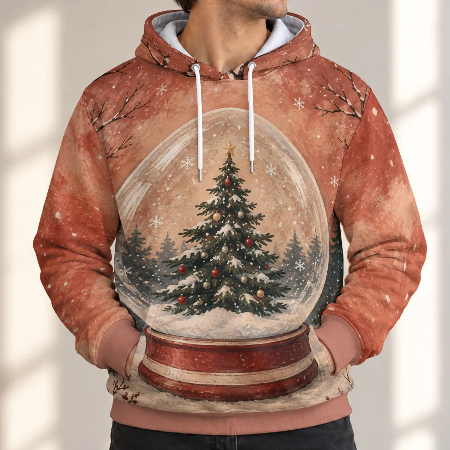 Snow Globe Christmas Tree Scene for Cozy Winter Celebrations and Holiday Gatherings All-over Print Hoodie (Lightweight) - 1
