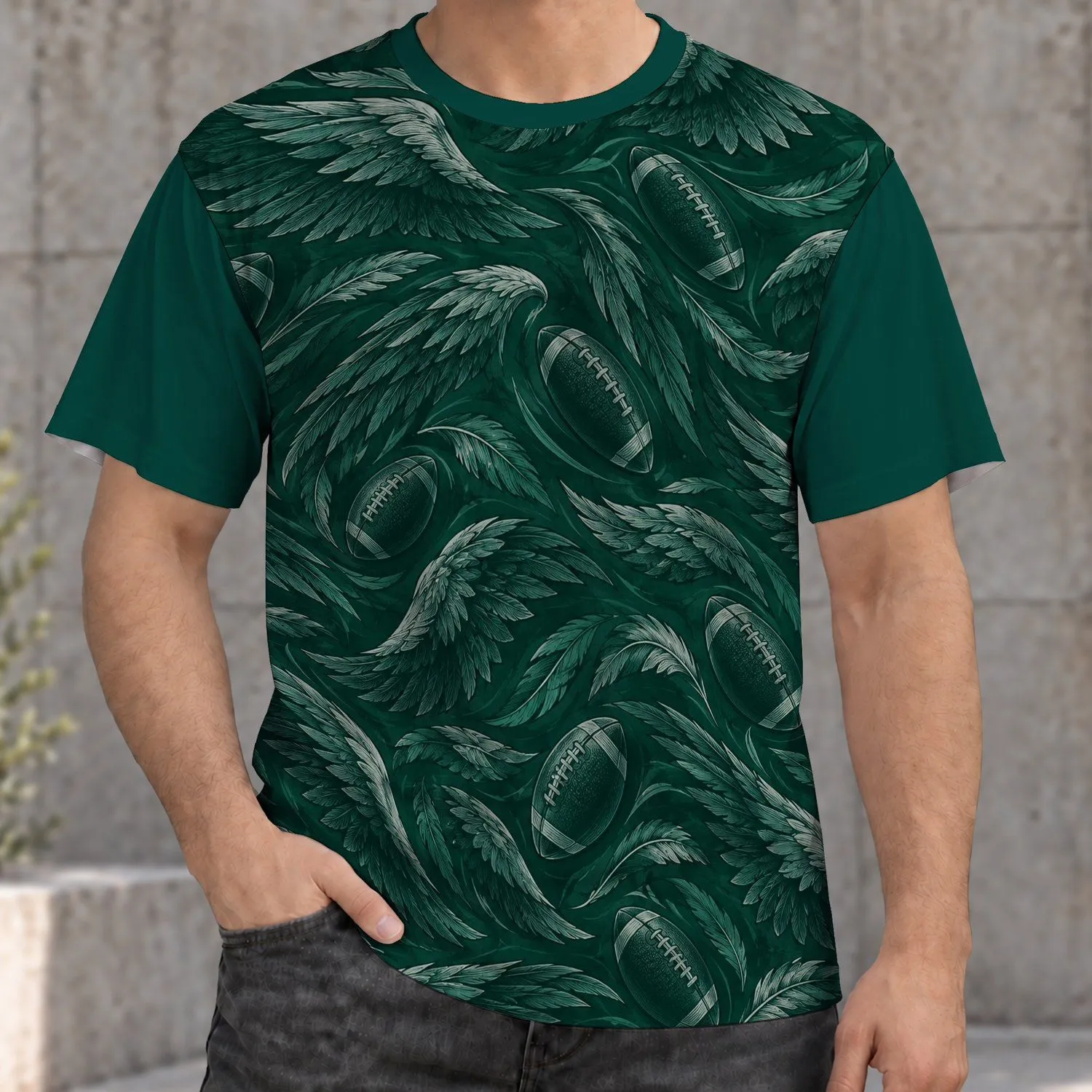 Emerald Football Feather Motifs for Game Day Tailgates and City Sports Fans All-over Print Unisex T-shirt - 1