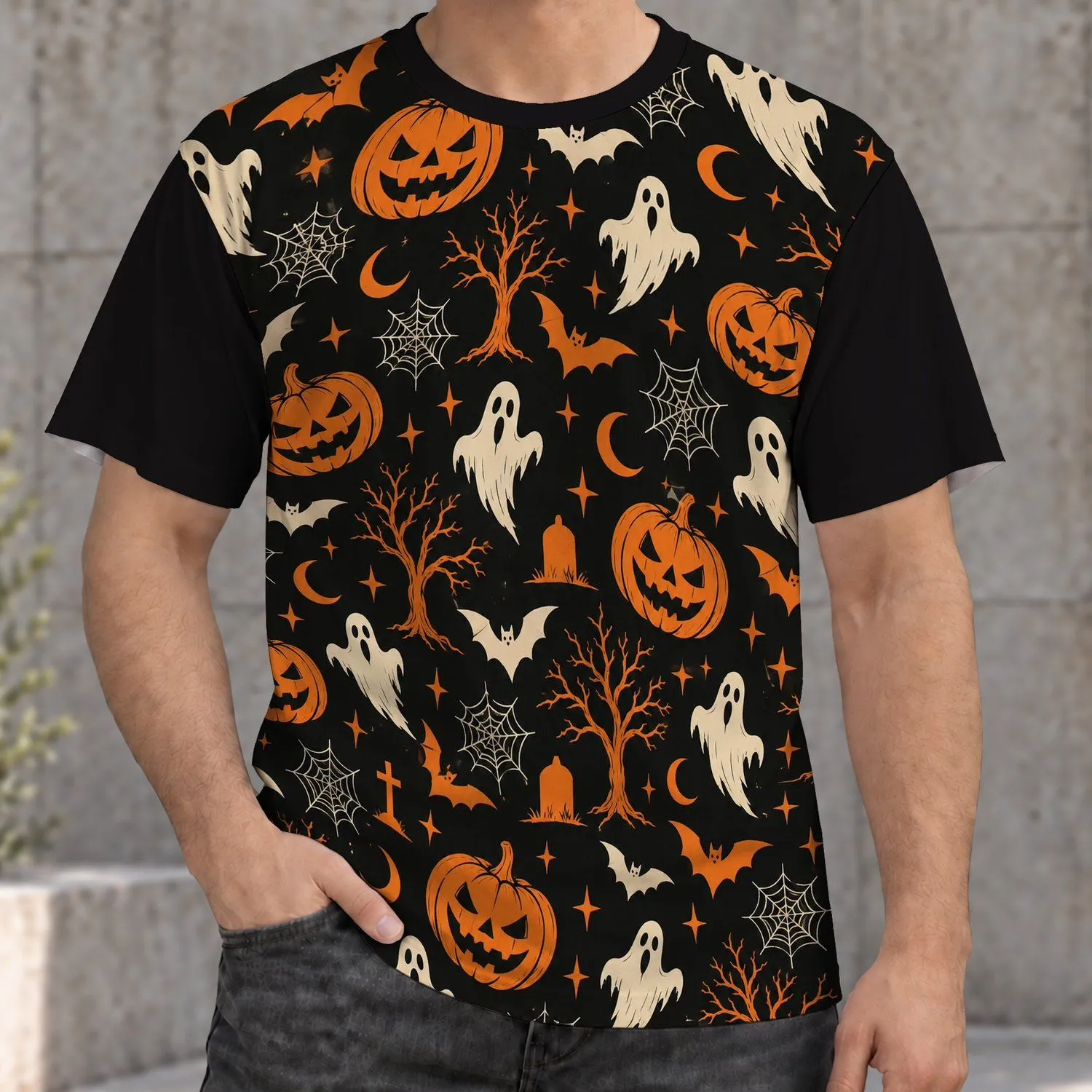 Pumpkins, Ghosts & Bats for Halloween Parties and Spooky Season Celebrations All Autumn All-over Print Unisex T-shirt - 1