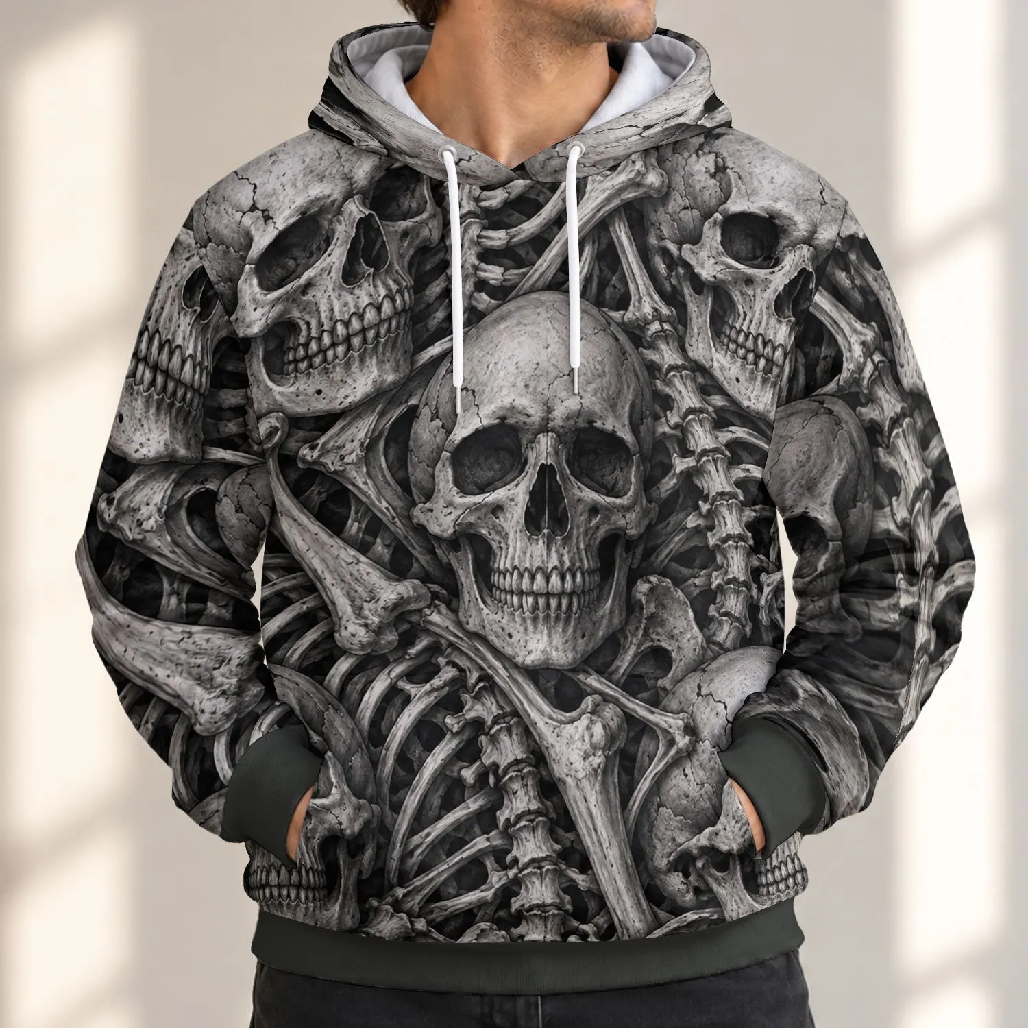 Interlocking Skull And Bone Motifs For Dark Alternative Everyday Streetwear Enthusiasts All-over Print Hoodie (Lightweight) - 1
