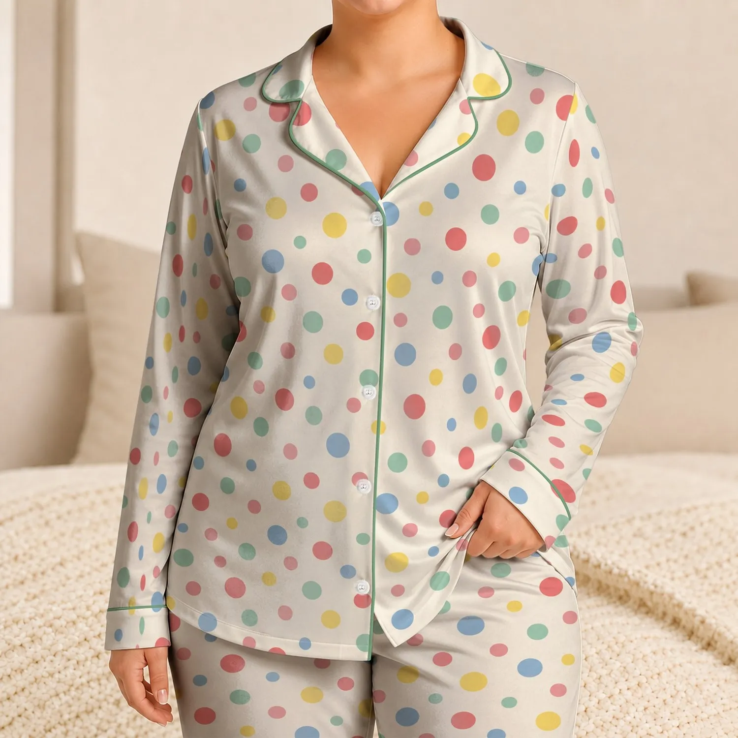 Pastel Rainbow Polka Dots for Cheerful Summer Lounging and Relaxed Weekend Mornings Satin Pajamas Set - 1