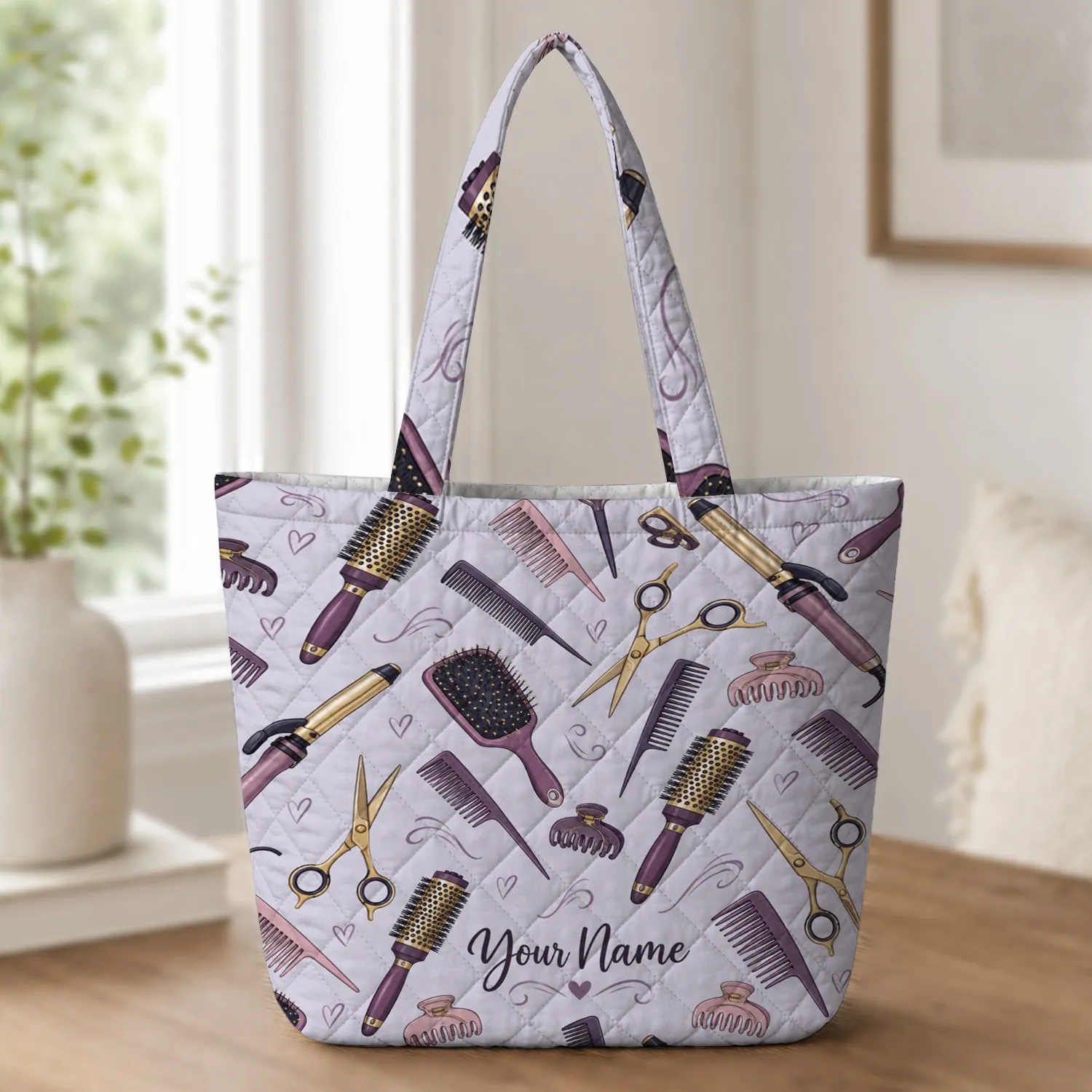Hair Stylist Scissors and Combs for Salon Professionals and Beauty School Students Quilted Tote Bag - 1