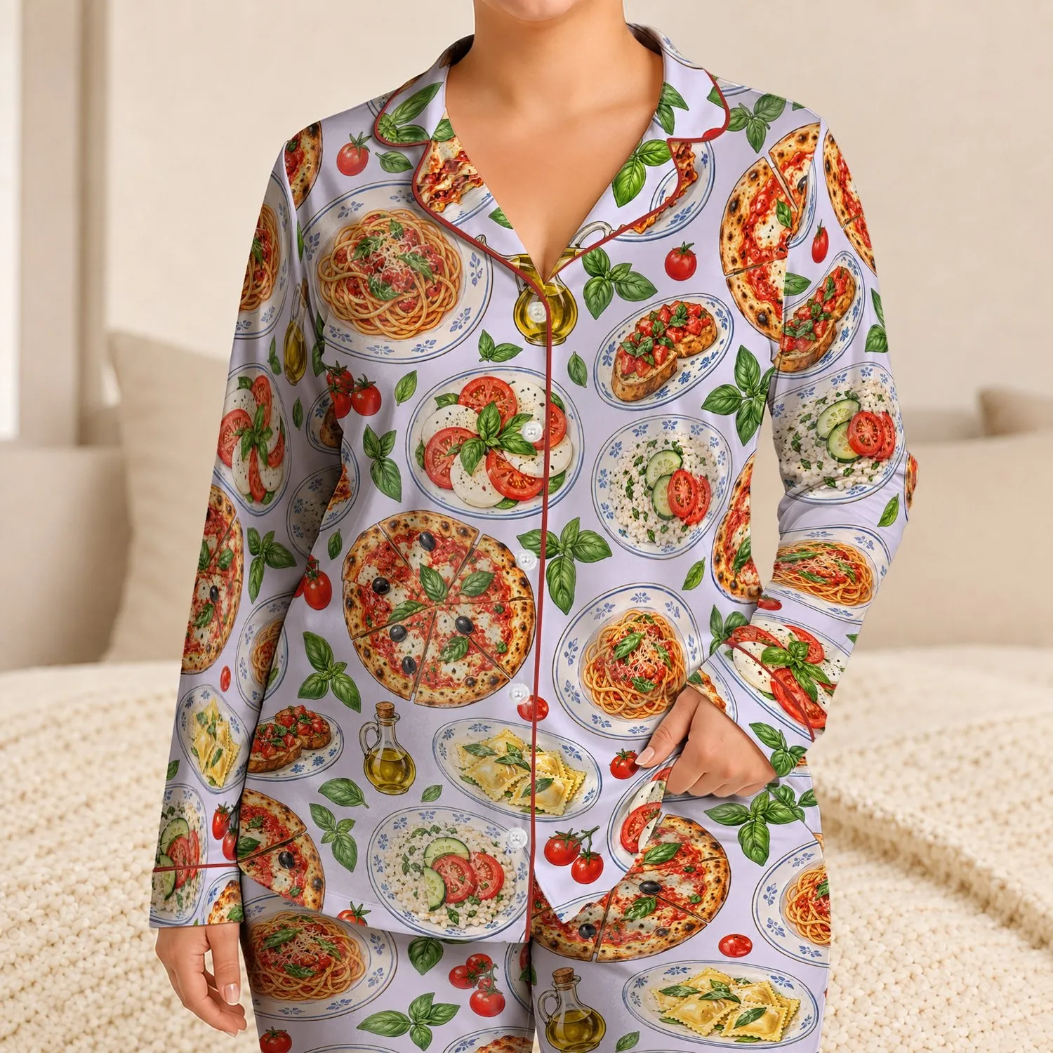 Italian Bistro Favorites and Pizza Night Treats for Cozy Summer Evenings at Home Satin Pajamas Set - 1