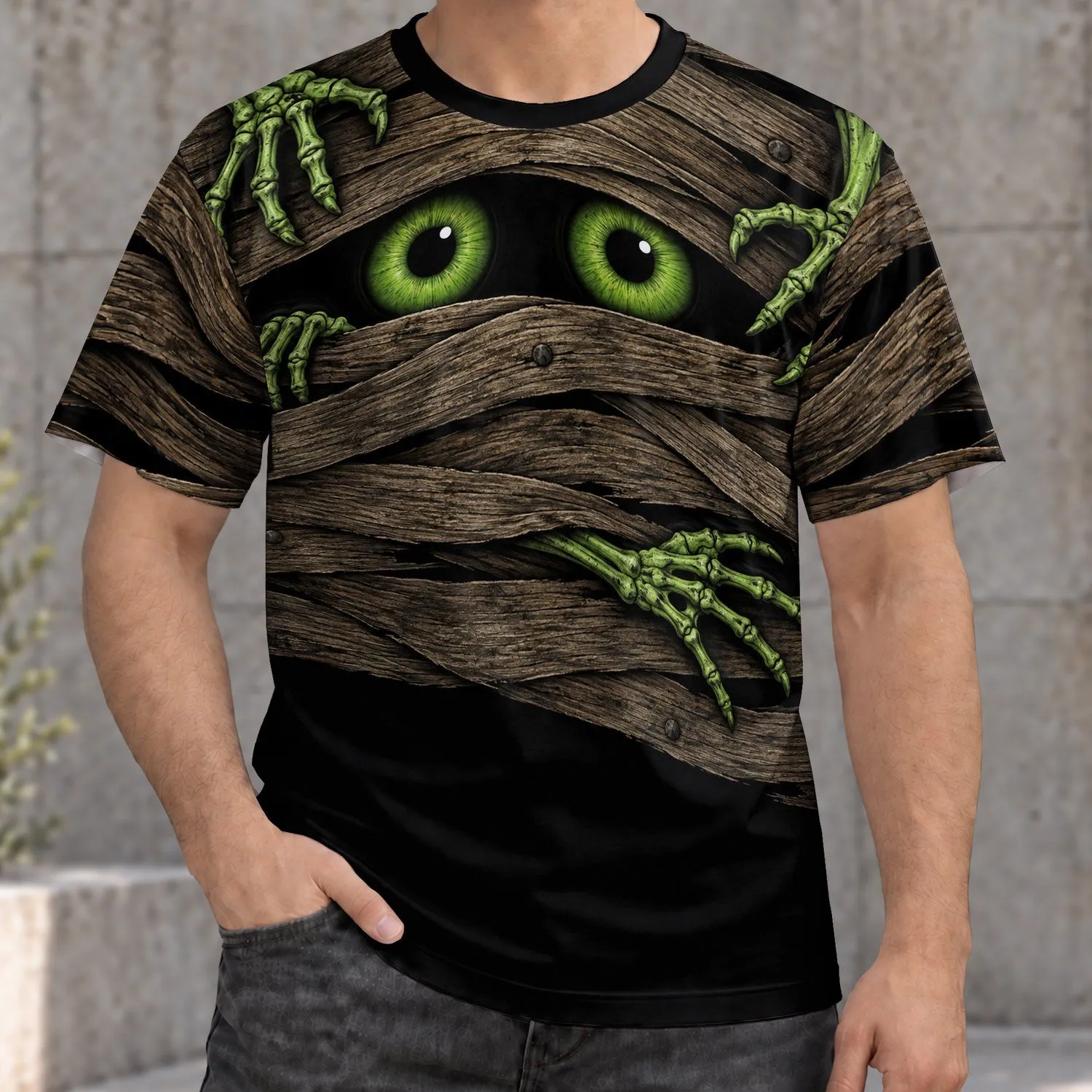 Mummy Eyes and Skeletal Hands for Halloween Parties and Spooky Season Fans All-over Print Unisex T-shirt - 1