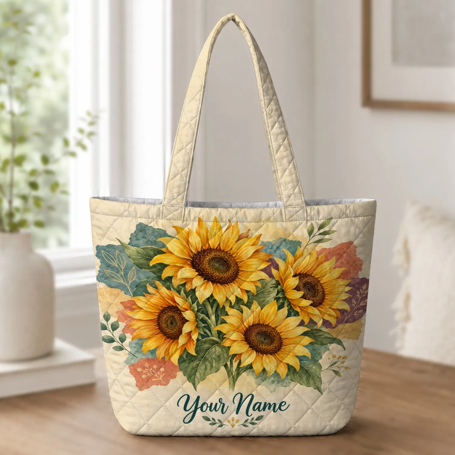 Boho Sunflower Bouquet for Summer Market Days and Garden Gatherings and Gifts Quilted Tote Bag - 1