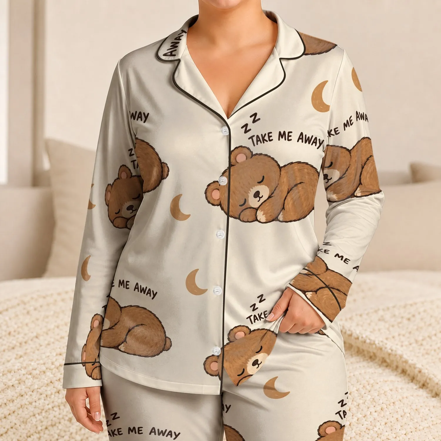 Sleeping Bear Cozy Winter Nights Gift for Cute Animal Lovers and Relaxed Home Evenings Satin Pajamas Set - 1