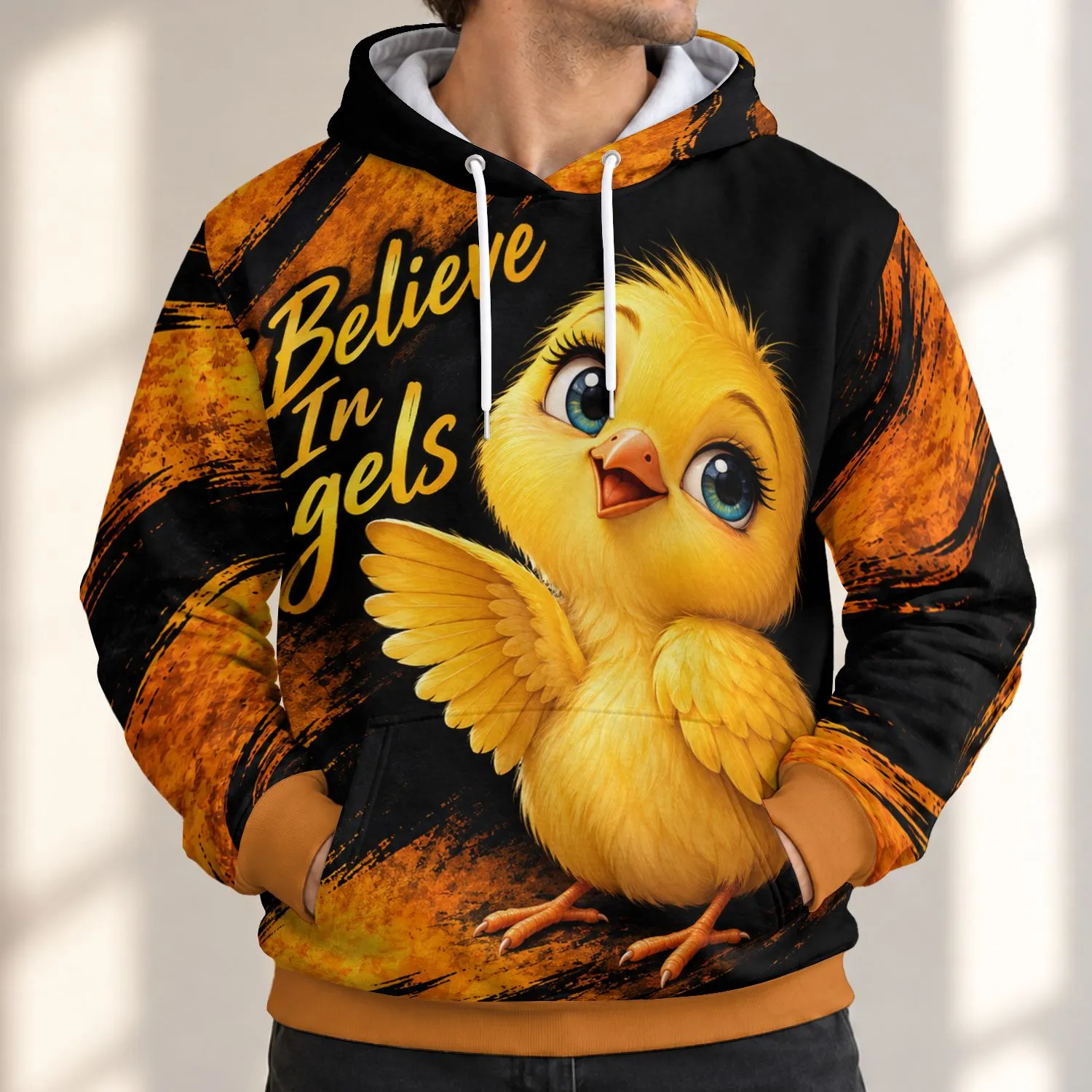 Wide-Eyed Yellow Canary With Angel Message for Mother's Day Gift Giving All-over Print Hoodie (Lightweight) - 1