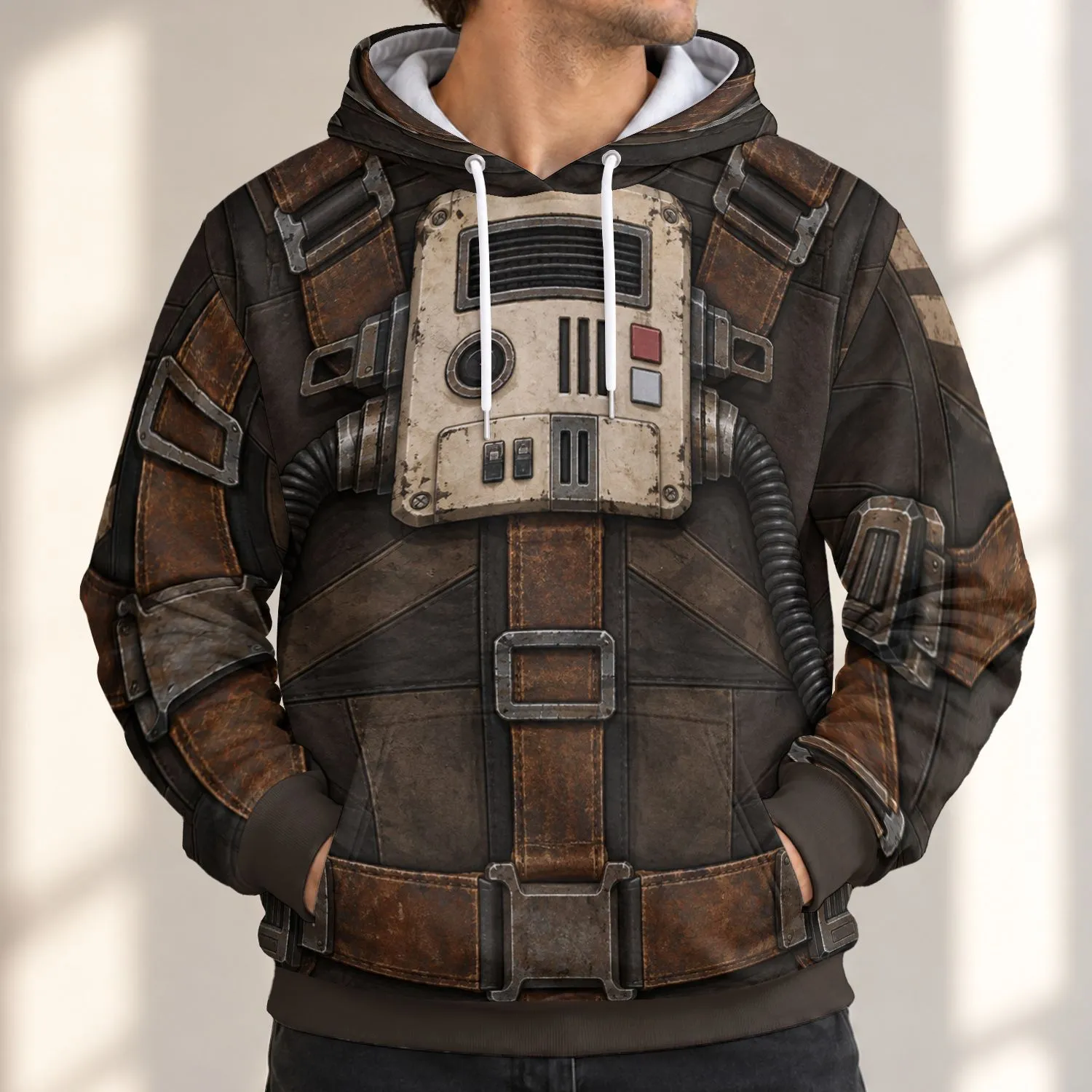 Brown Sci-Fi Utility Armor Costume Look for Halloween Cosplay and Fan Events All-over Print Hoodie (Lightweight) - 1
