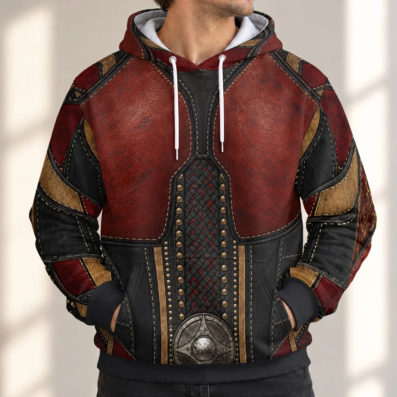 Warrior Armor and Beaded Medallion for Cosplay Events, Conventions and Fantasy Fandom All-over Print Hoodie (Lightweight) - 1