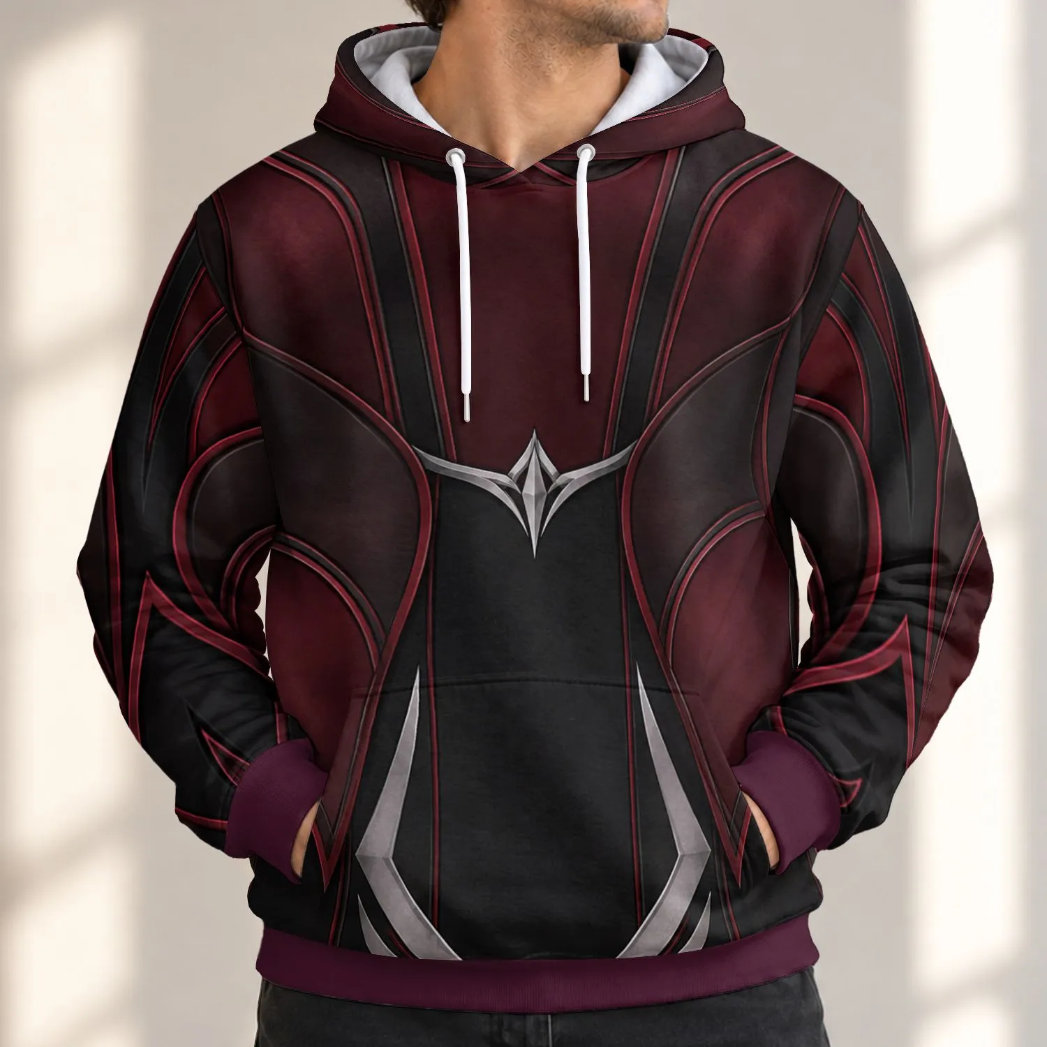 Burgundy Sorceress Costume Details For Cosplay Events And Fantasy Fan Gatherings All-over Print Hoodie (Lightweight) - 1