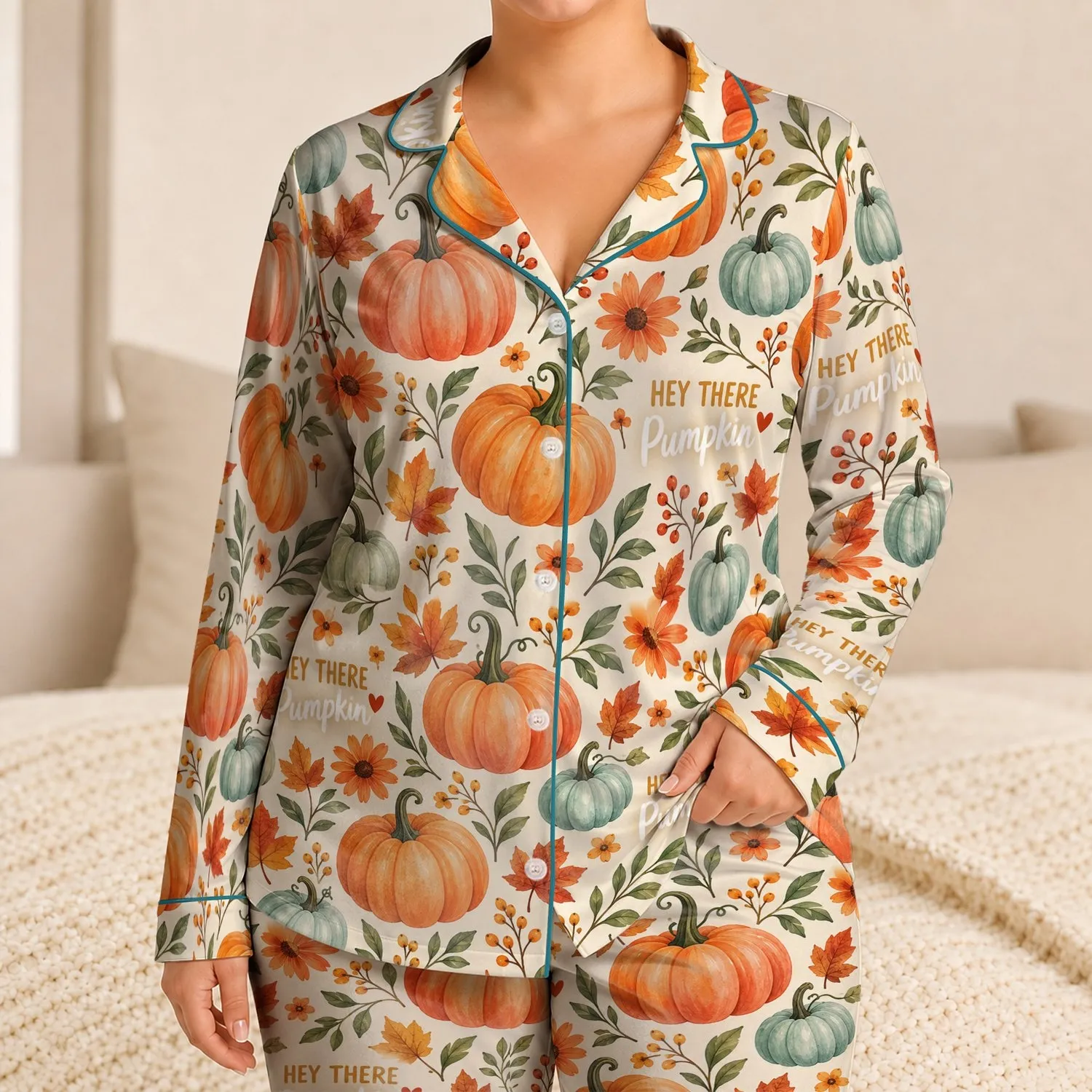 Watercolor Pumpkin Florals for Cozy Autumn Evenings and Thanksgiving Girls Gifts Satin Pajamas Set - 1