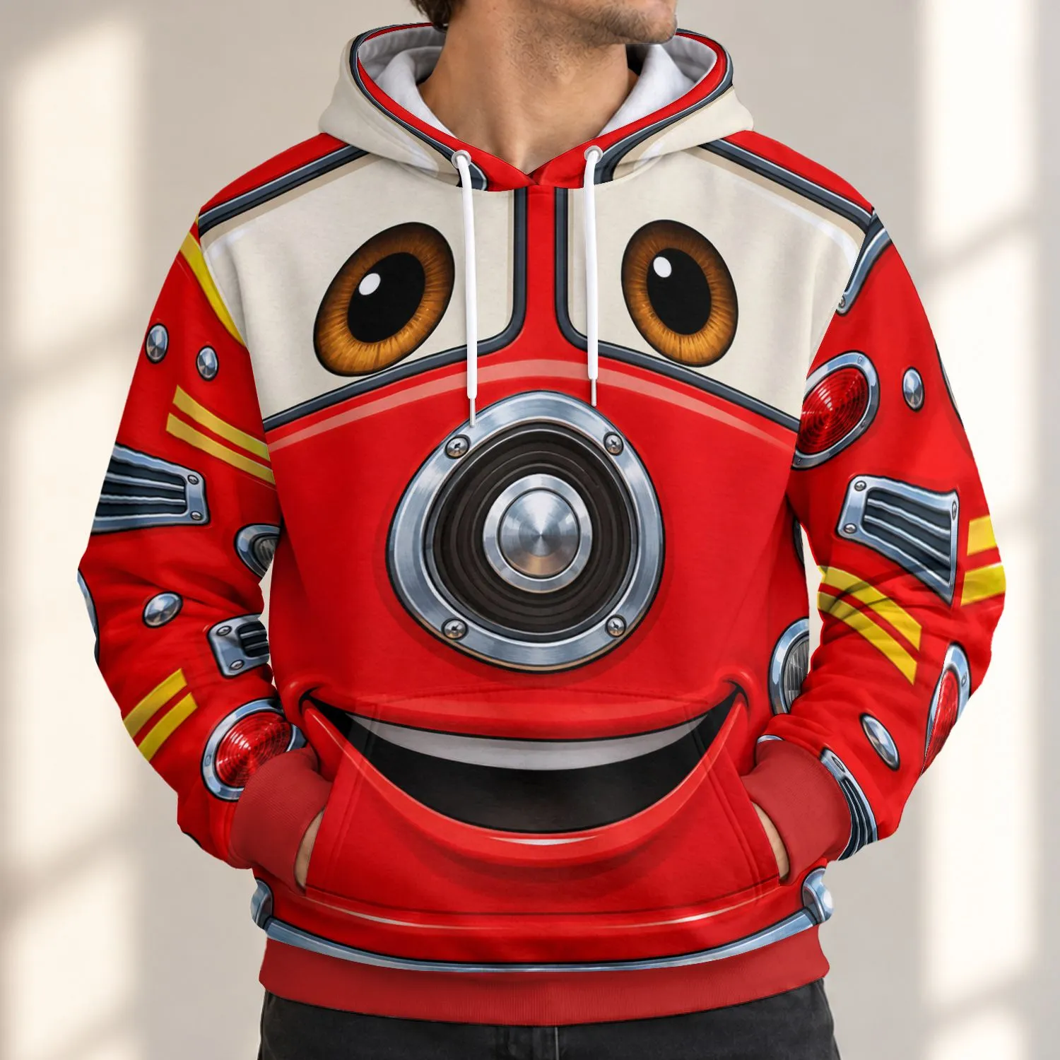 Red Fire Truck Character Front for Halloween Cosplay and Family Costume Events All-over Print Hoodie (Lightweight) - 1