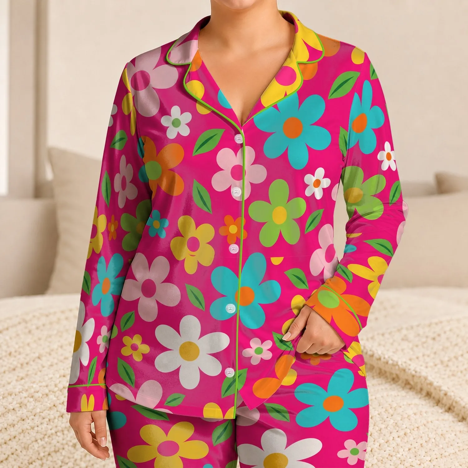 Bold Rainbow Daisy Blooms for Cheerful Springtime Adventures and Sunny Days for Girls Satin Pajamas Set - 1