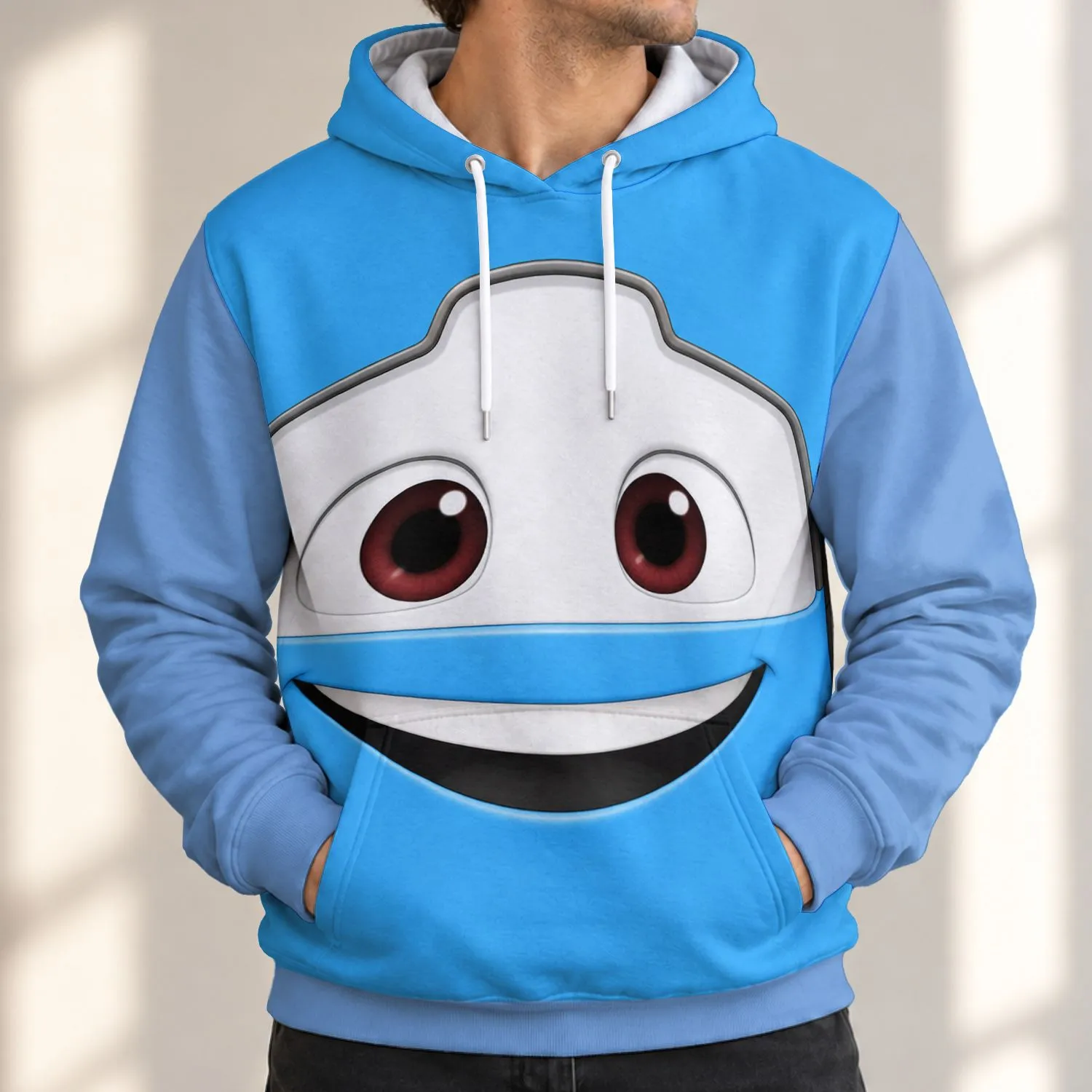 Blue Cartoon Vehicle Face Birthday Gift for Young Racing Fans and Family Celebrations All-over Print Hoodie (Lightweight) - 1