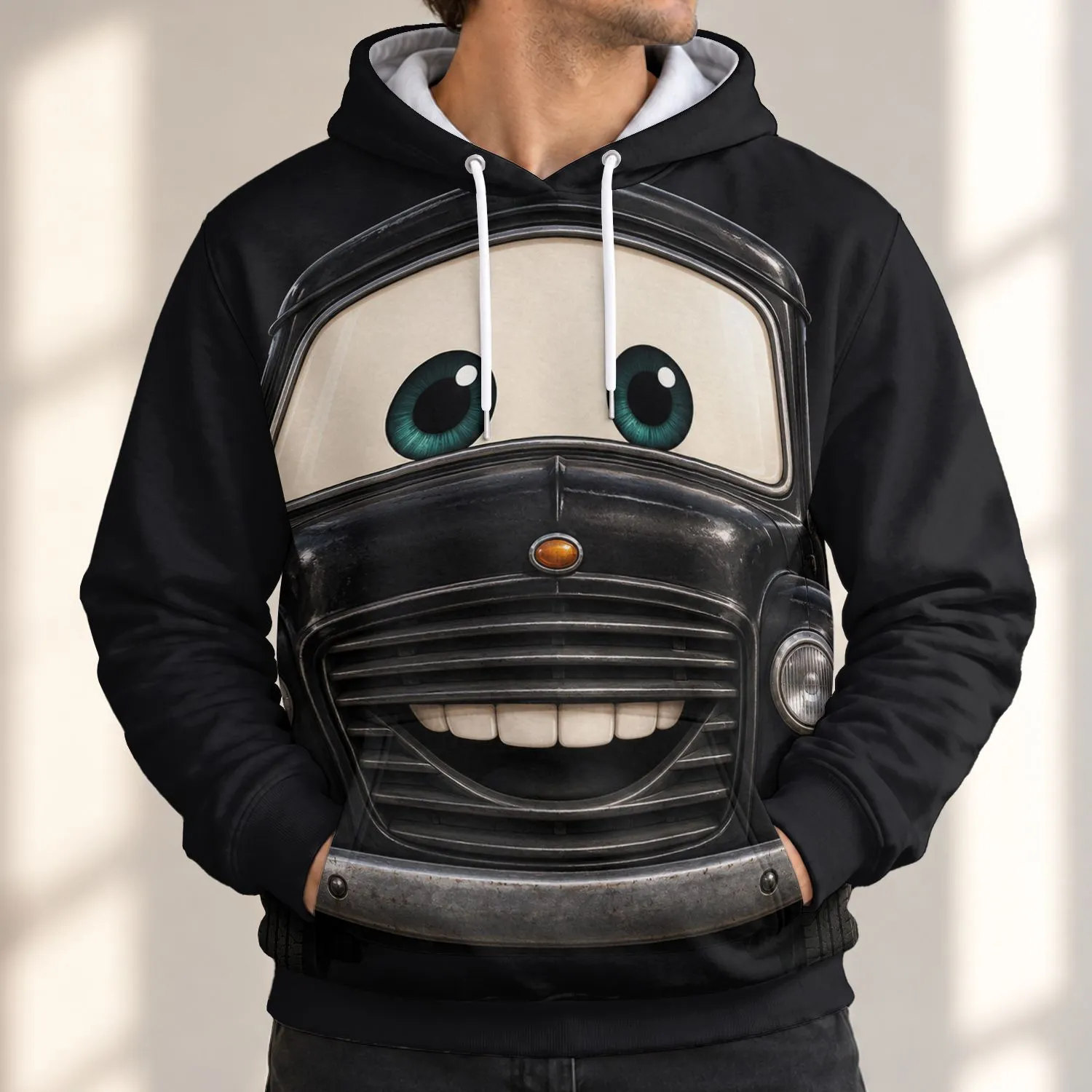 Friendly Vintage Black Truck Face Birthday Gift for Road Trip Fans and Car Loving Families All-over Print Hoodie (Lightweight) - 1
