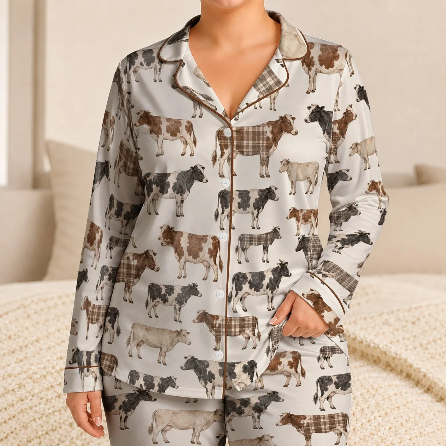 Rustic Cow Silhouettes for Cozy Farmhouse Nights and Country Living Gifts Satin Pajamas Set - 1