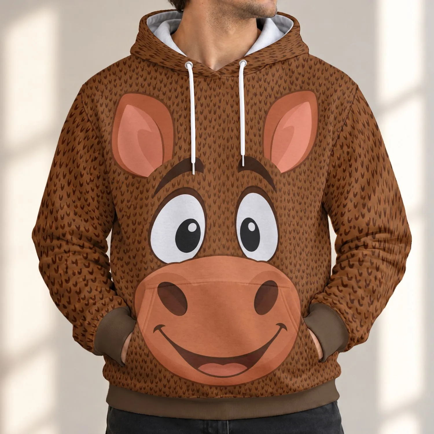 Silly Horse Face Costume for Halloween Parties, Family Cosplay, and Festive Vacations All-over Print Hoodie (Lightweight) - 1