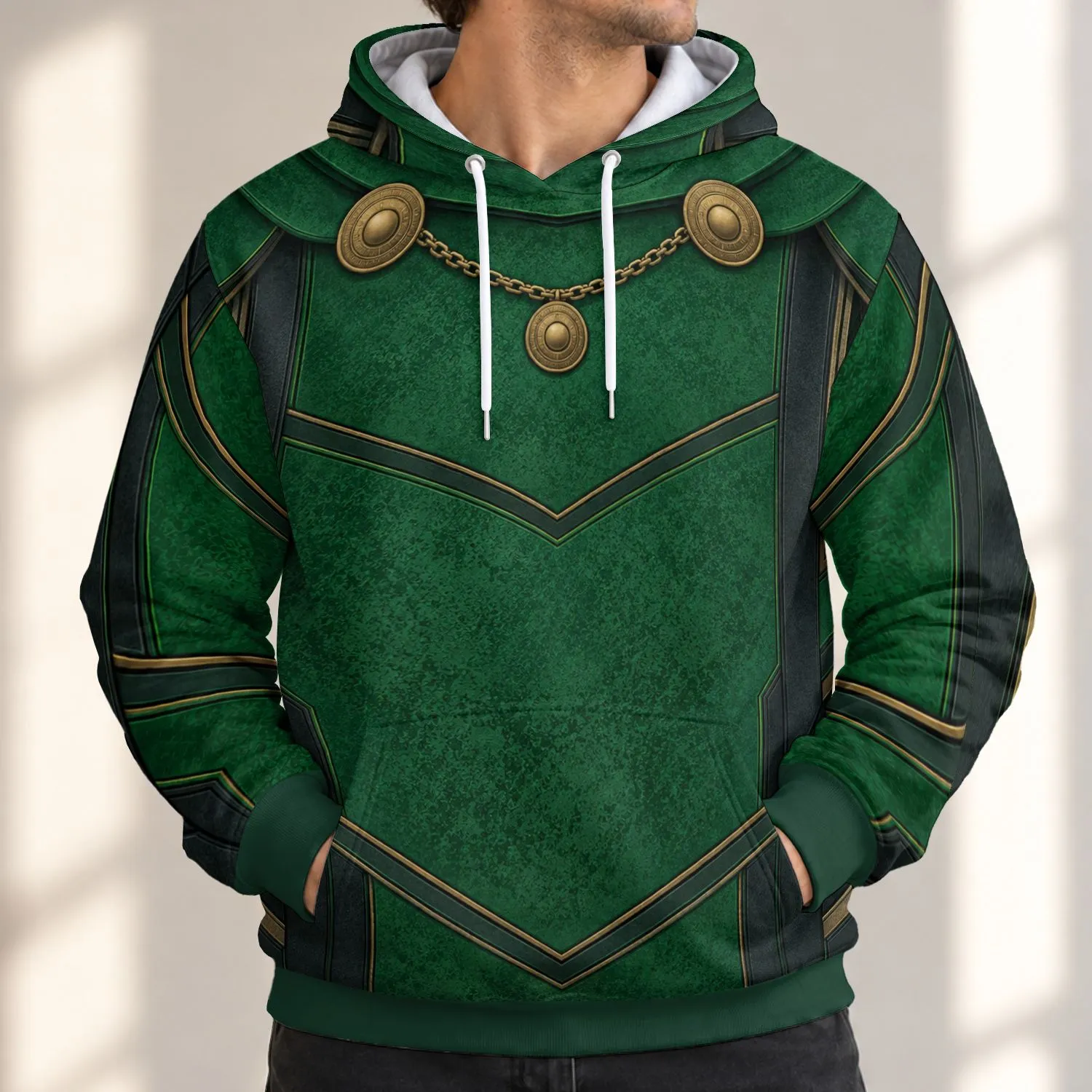 Emerald Armored Monarch Tunic for Fantasy Cosplay and Convention Wear All-over Print Hoodie (Lightweight) - 1