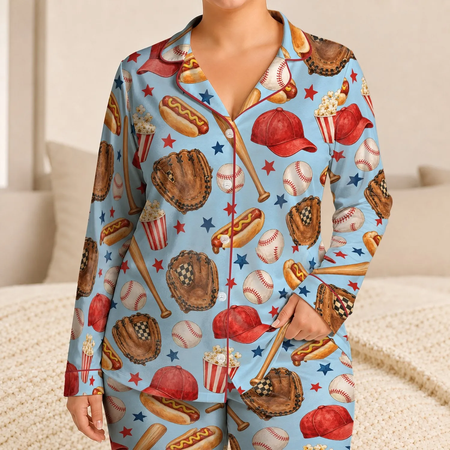 Baseball Gloves, Bats & Ballpark Snacks for Cozy Game-Day Moments for Toddler Kids Satin Pajamas Set - 1