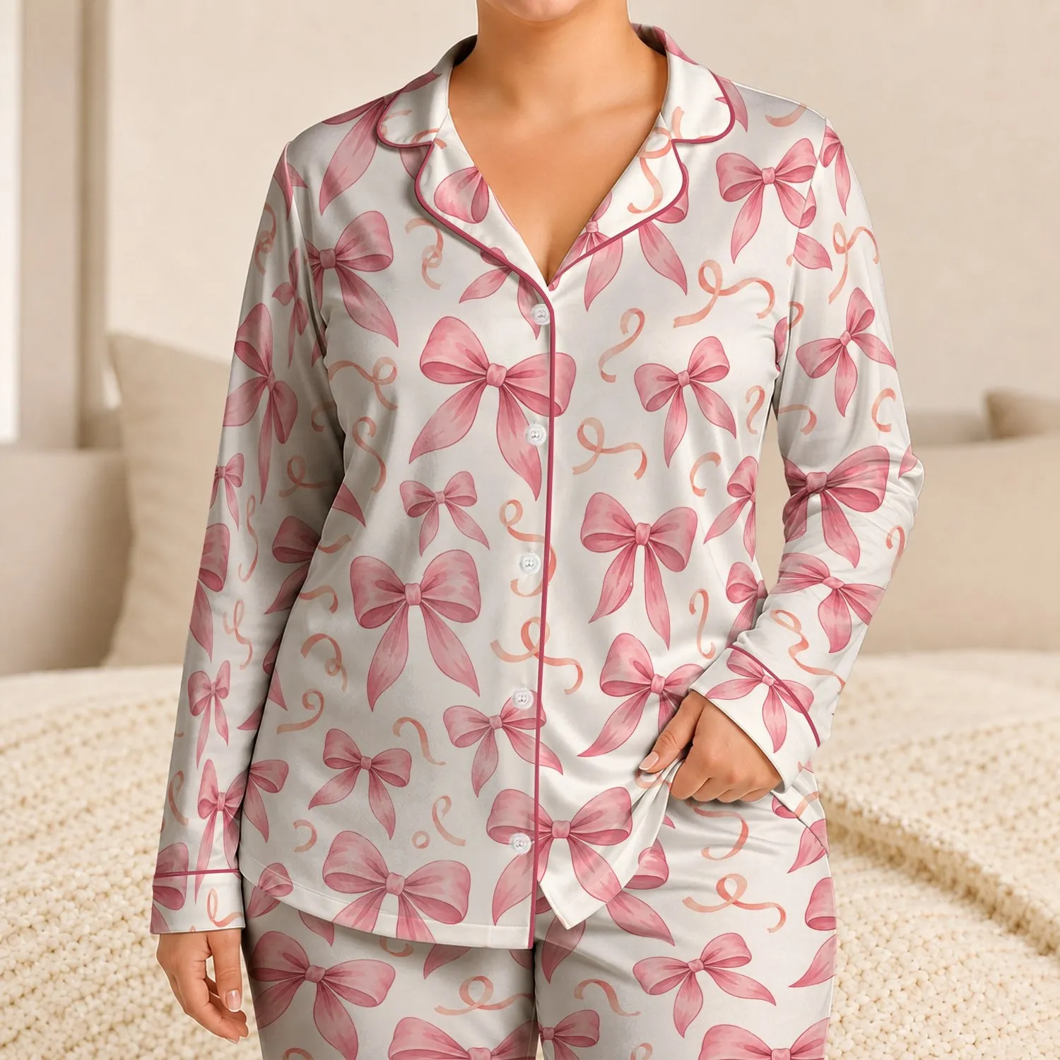 Pink Ribbon Bows for Cozy Bedtime and Sweet Everyday Moments for Little Girls Satin Pajamas Set - 1