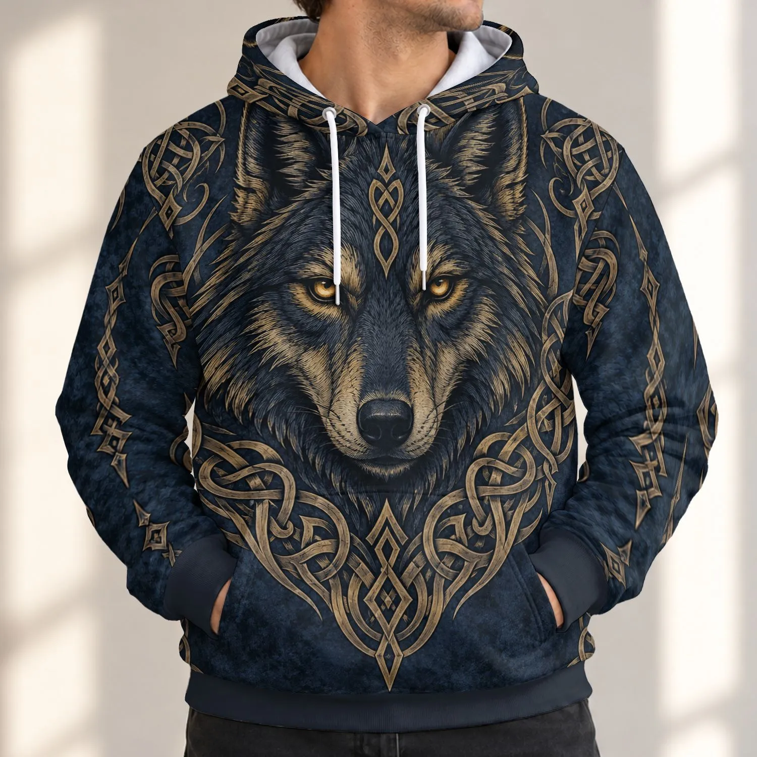 Norse Wolf Head Knotwork for Heritage Gatherings and Outdoor Adventures All-over Print Hoodie (Lightweight) - 1