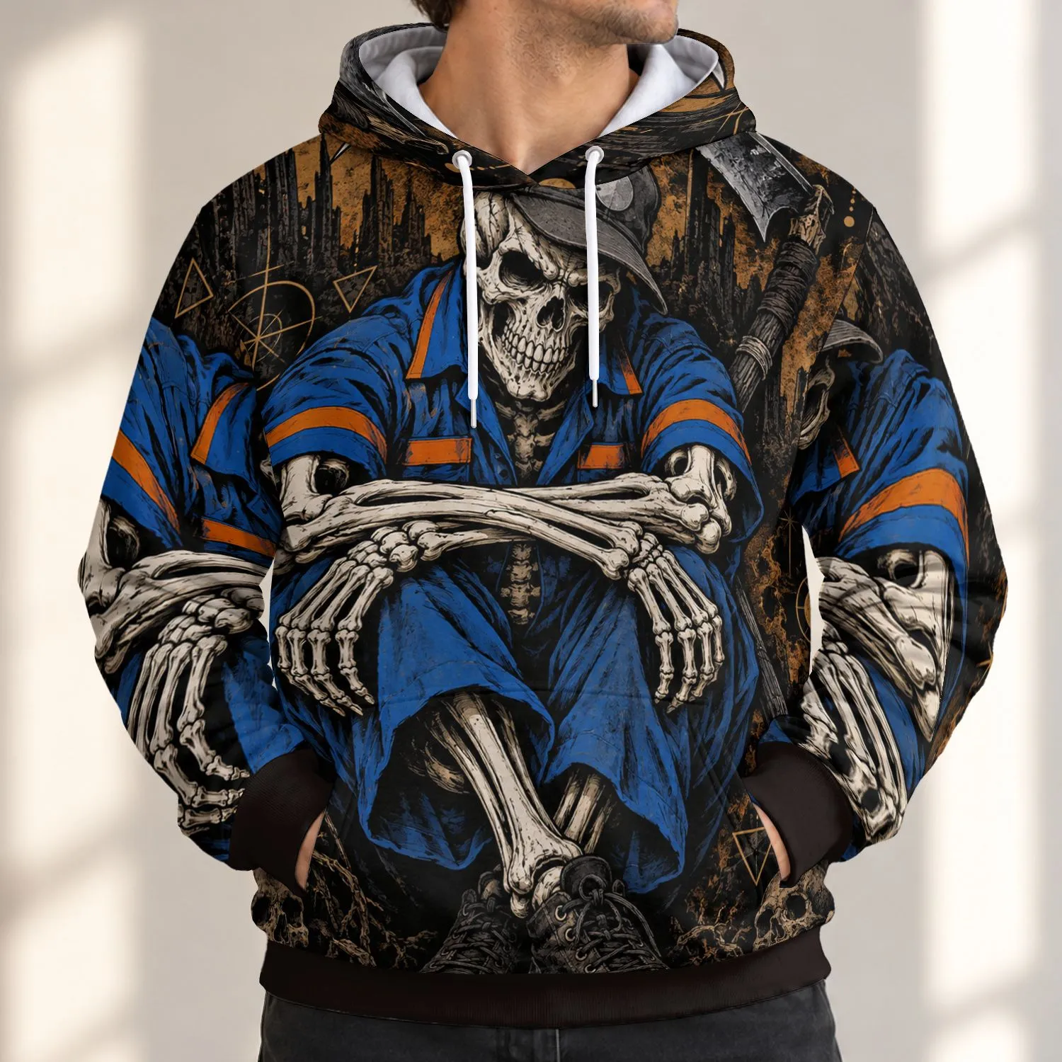 Skull Reaper And Scythe Gothic Art For Halloween And Dark Streetwear Fans All-over Print Hoodie (Lightweight) - 1