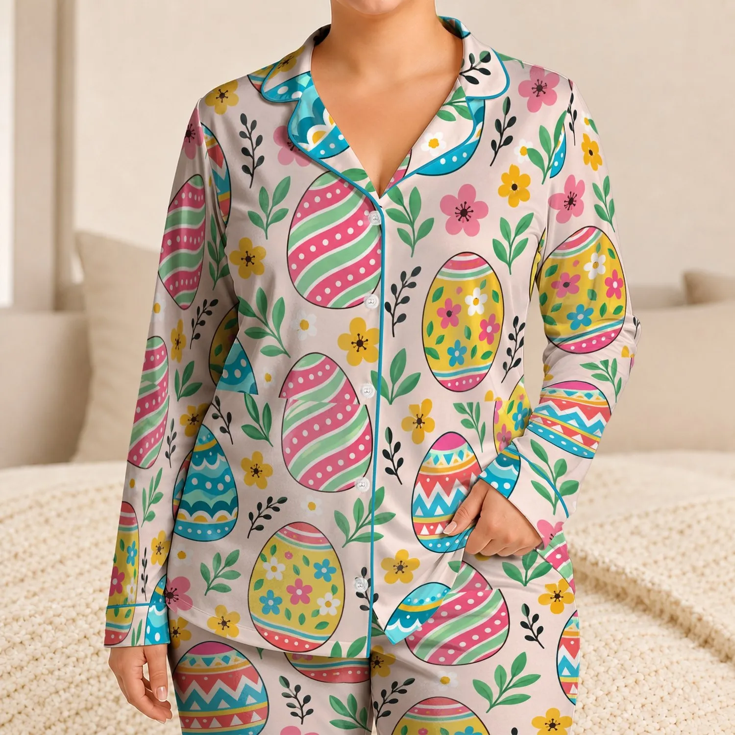 Colorful Easter Eggs And Spring Flowers For A Cheerful Kids' Easter Celebration Satin Pajamas Set - 1