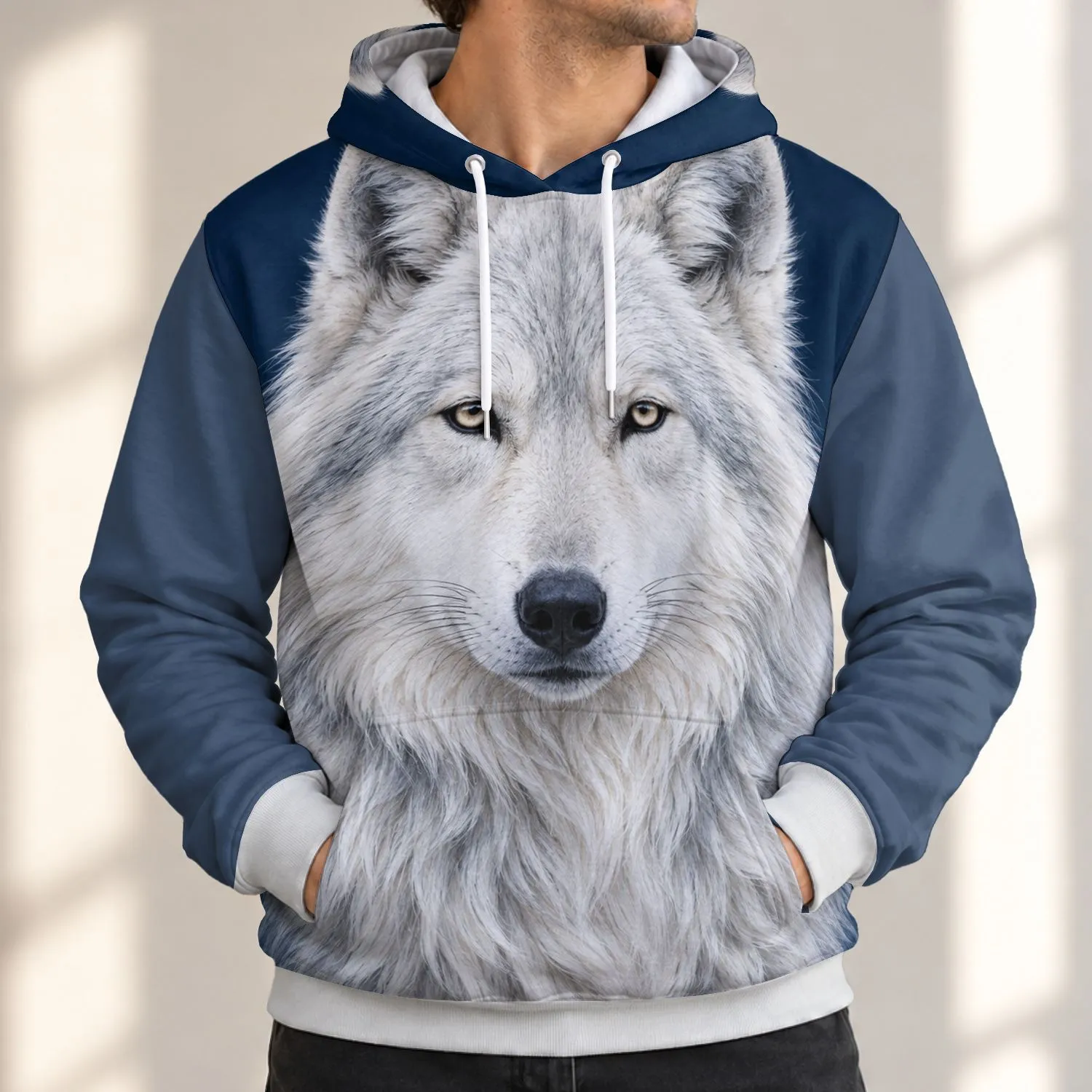 White Wolf Portrait for Outdoor Adventures and Everyday Casual Style All-over Print Hoodie (Lightweight) - 1
