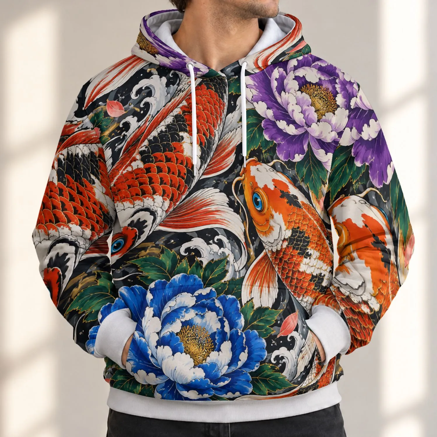 Koi Fish And Peony Floral Art For Spring Outings And Everyday Garden Style All-over Print Hoodie (Lightweight) - 1