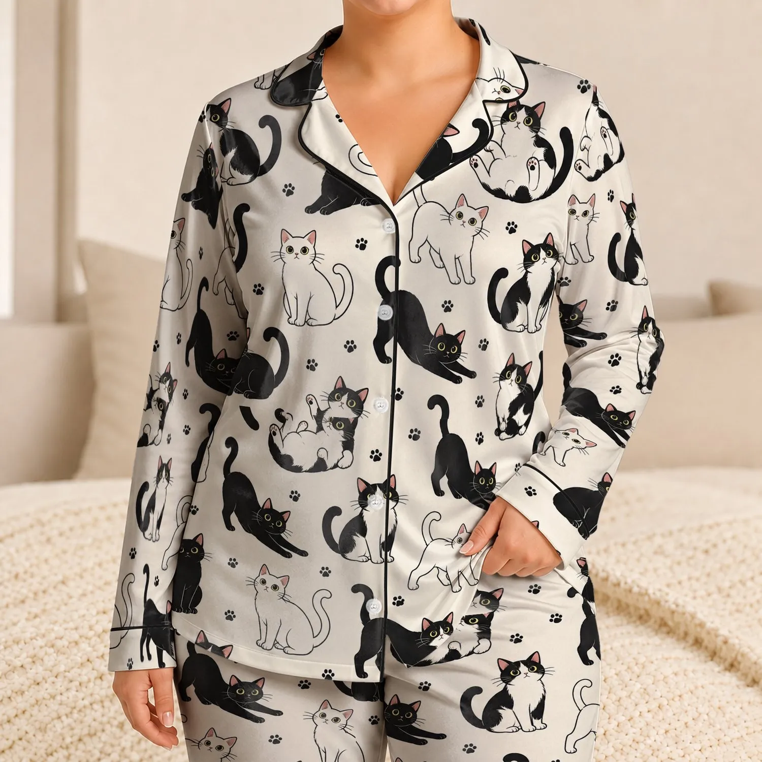 Black And White Playful Cats For Cozy Home Evenings And Children's Holiday Gifts Satin Pajamas Set - 1
