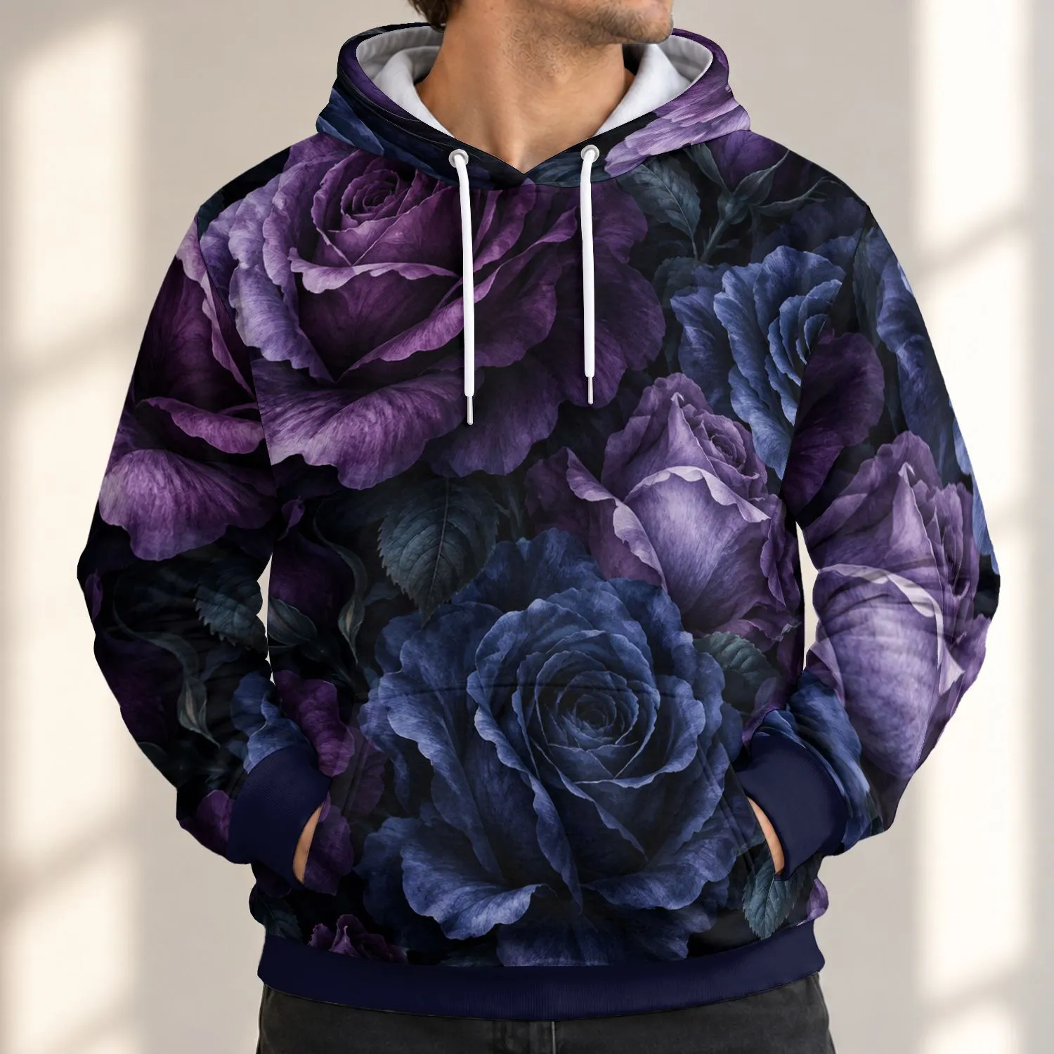 Purple Rose Floral Elegance for Autumn Walks, Casual Weekends and Evening Outings All-over Print Hoodie (Lightweight) - 1