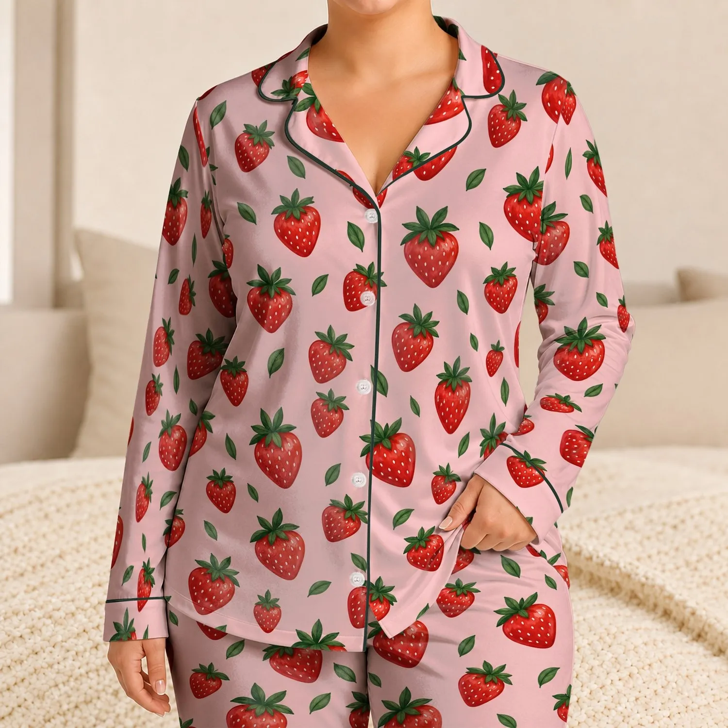 Sweet Strawberry Berries for Cozy Summer Nights and Charming Cottagecore Home Style Satin Pajamas Set - 1