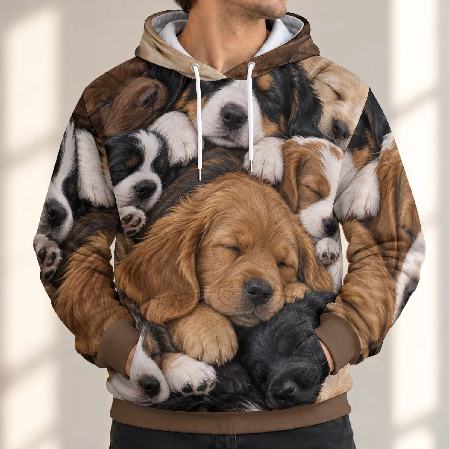 Sleeping Puppy Faces for Cozy Nights, Dog Lover Lounging and Relaxed Weekend Style All-over Print Hoodie (Lightweight) - 1