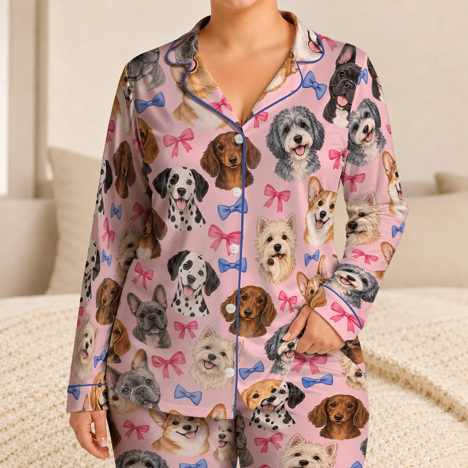 Playful Dog Family Portraits For Cozy Valentine Gifting And Sweet Everyday Lounging Satin Pajamas Set - 1