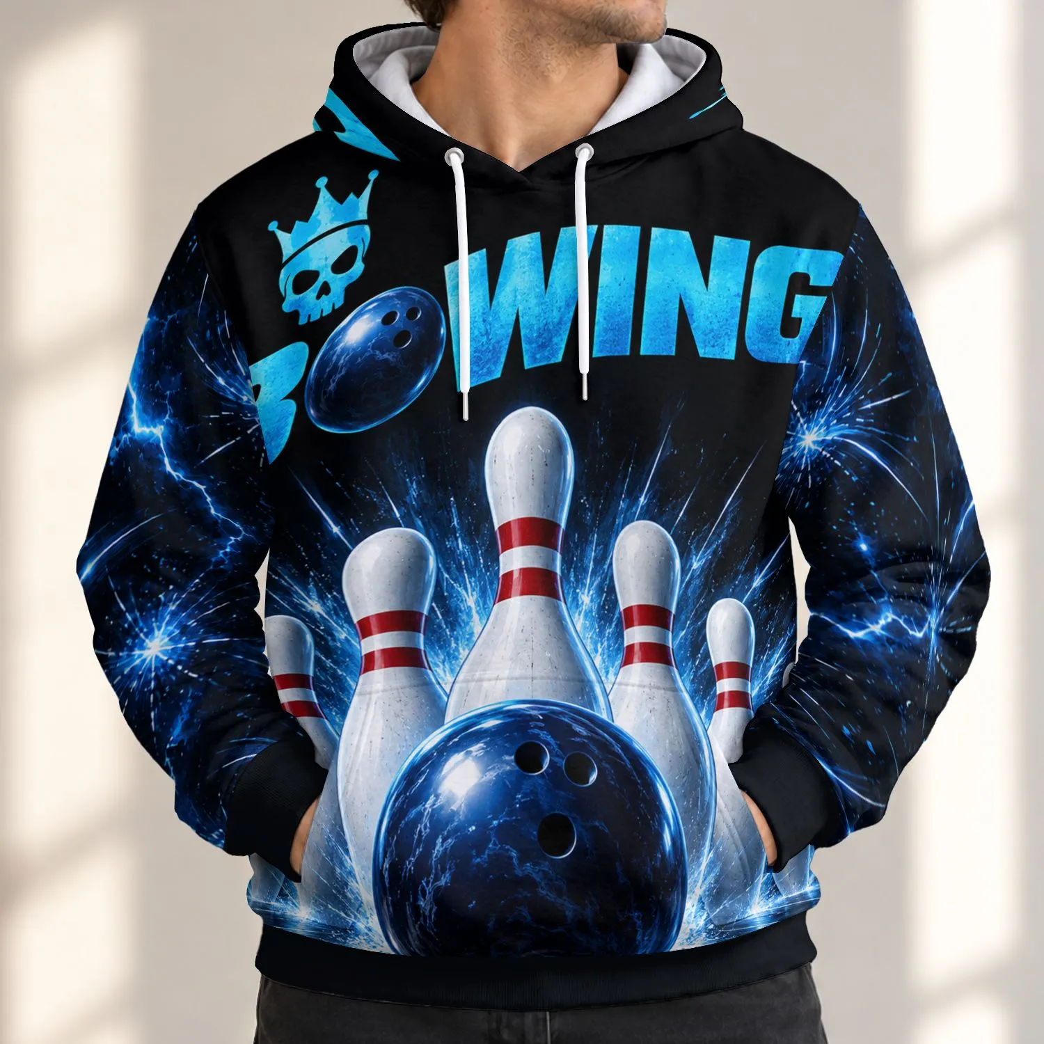 Bowling Ball And Pin Alley Action For League Nights, Parties And Weekend Bowlers Everywhere All-over Print Hoodie (Lightweight) - 1