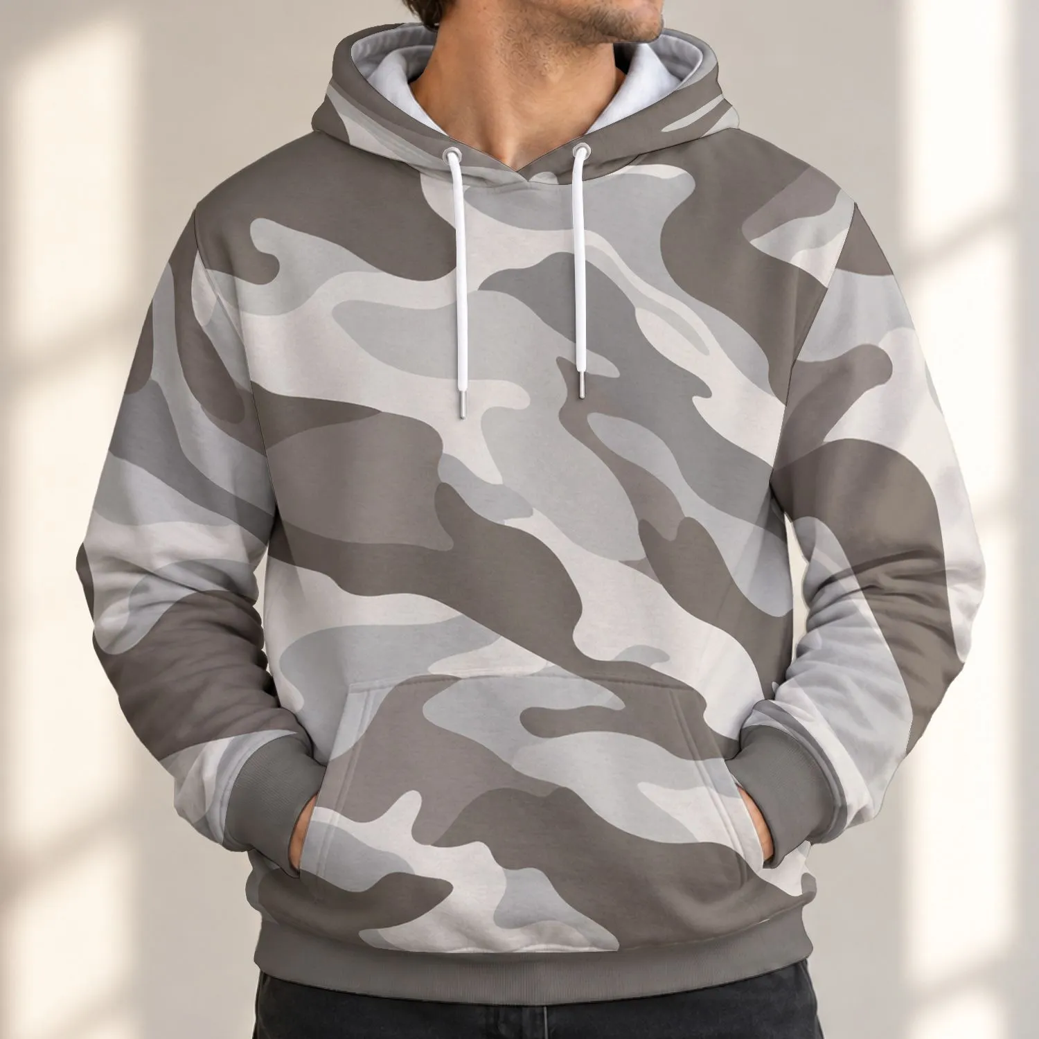 Abstract Gray Brown Camouflage for Everyday Autumn Outdoor Style All-over Print Hoodie (Lightweight) - 1