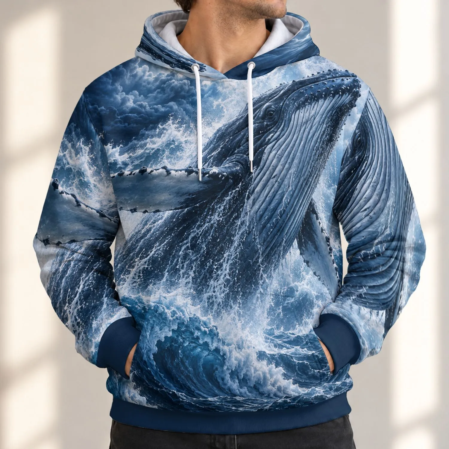 Humpback Whale Ocean Waves for Offshore Fishing and Coastal Adventure Enthusiasts All-over Print Hoodie (Lightweight) - 1