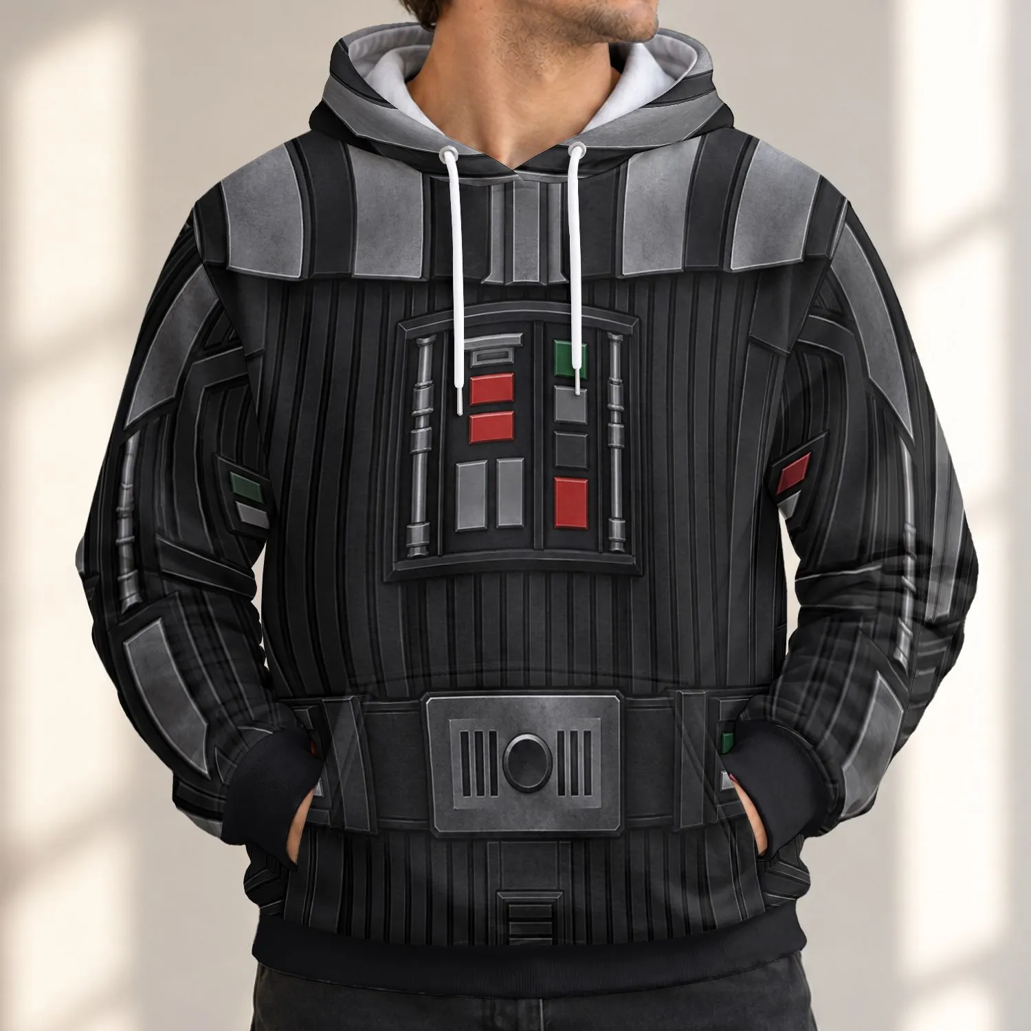 Black Sci-Fi Villain Armor Look for Conventions, Cosplay Events and Fan Gatherings All-over Print Hoodie (Lightweight) - 1