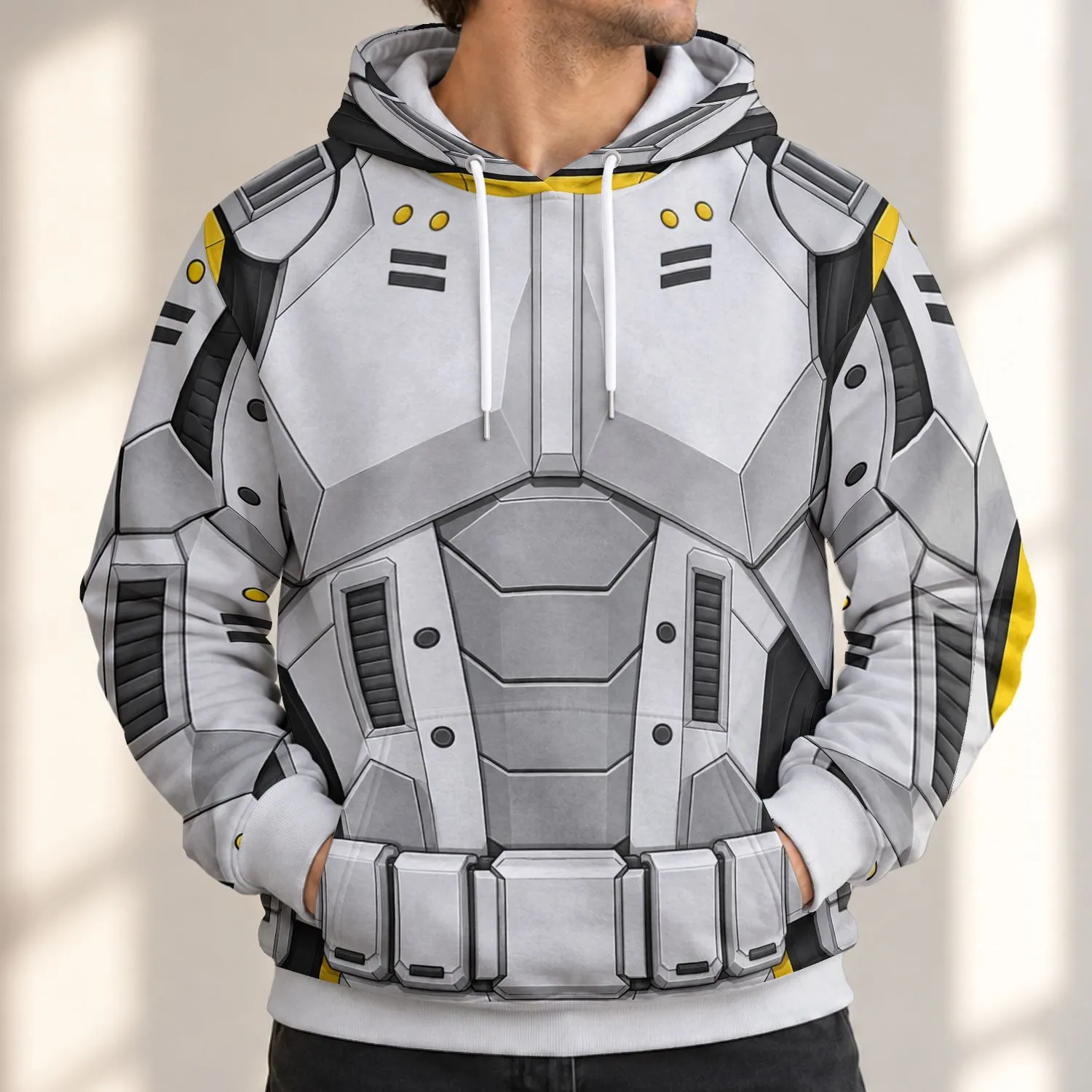 White Sci-Fi Armored Trooper Costume Details For Cosplay Events And Fan Gatherings All-over Print Hoodie (Lightweight) - 1