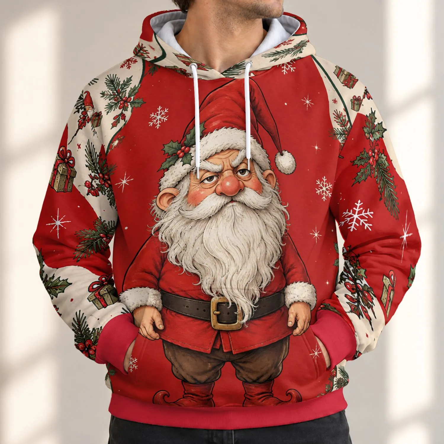 Grumpy Holiday Dwarf With Red Suit for Cozy Christmas Season Celebrations All-over Print Hoodie (Lightweight) - 1