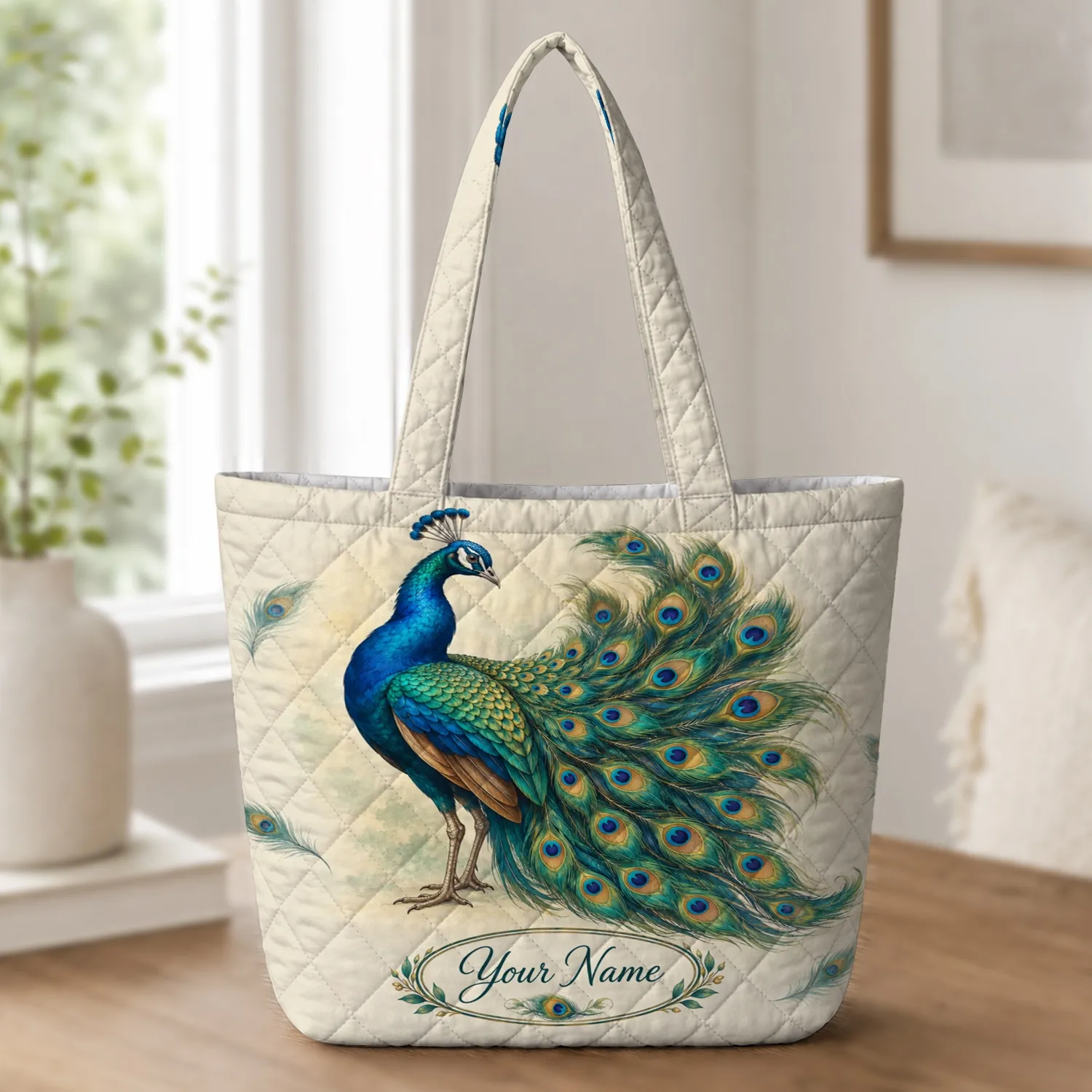 Peacock Feather Eyespots for Everyday Errands and Work, Thoughtful Gift for Her Quilted Tote Bag - 1