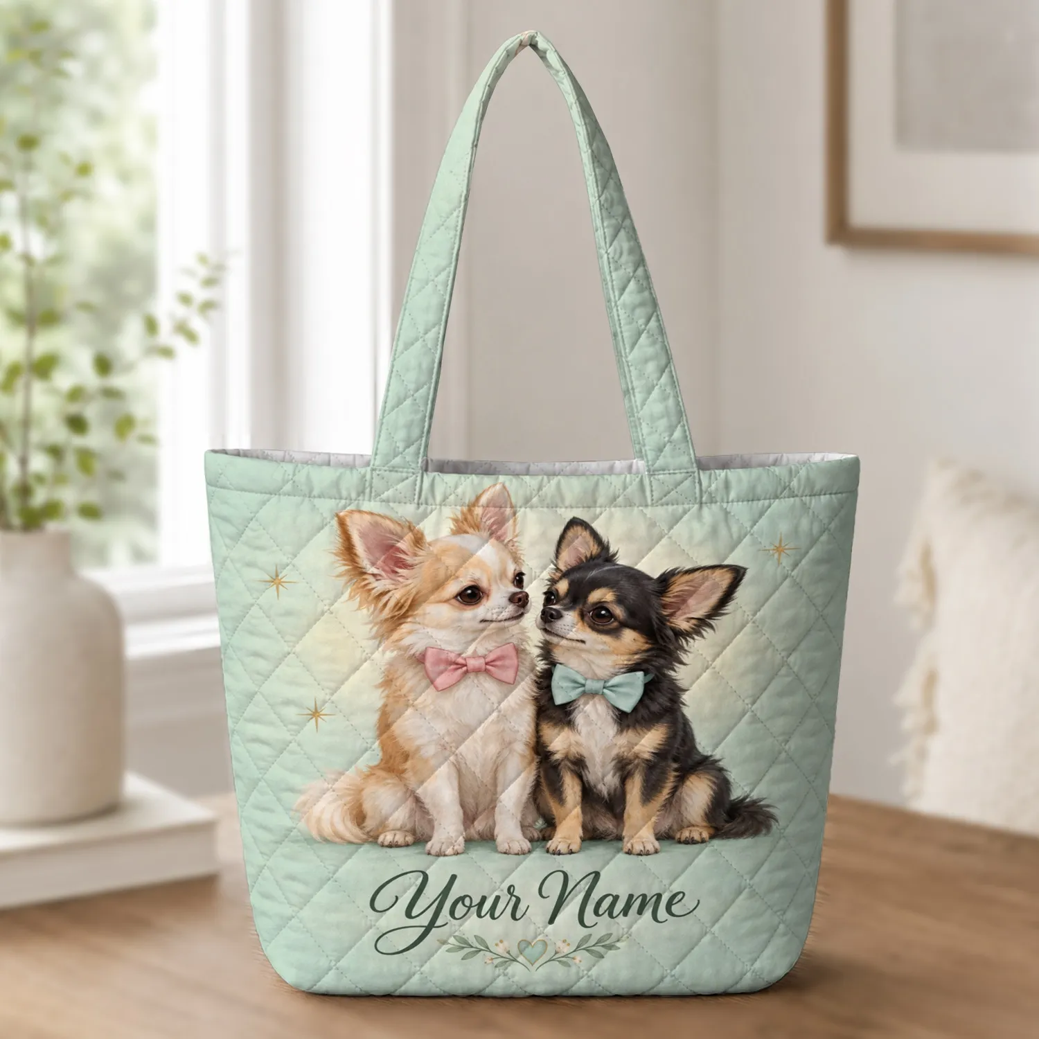 Two Chihuahua Dogs With Bow Ties For Everyday Outings And Thoughtful Pet Lover Gifts Quilted Tote Bag - 1