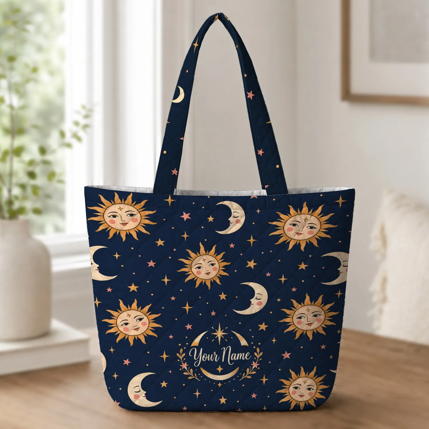 Celestial Sun Moon Stars for Cosmic Birthday Gifts and Everyday Style for Astrology Lovers Quilted Tote Bag - 1