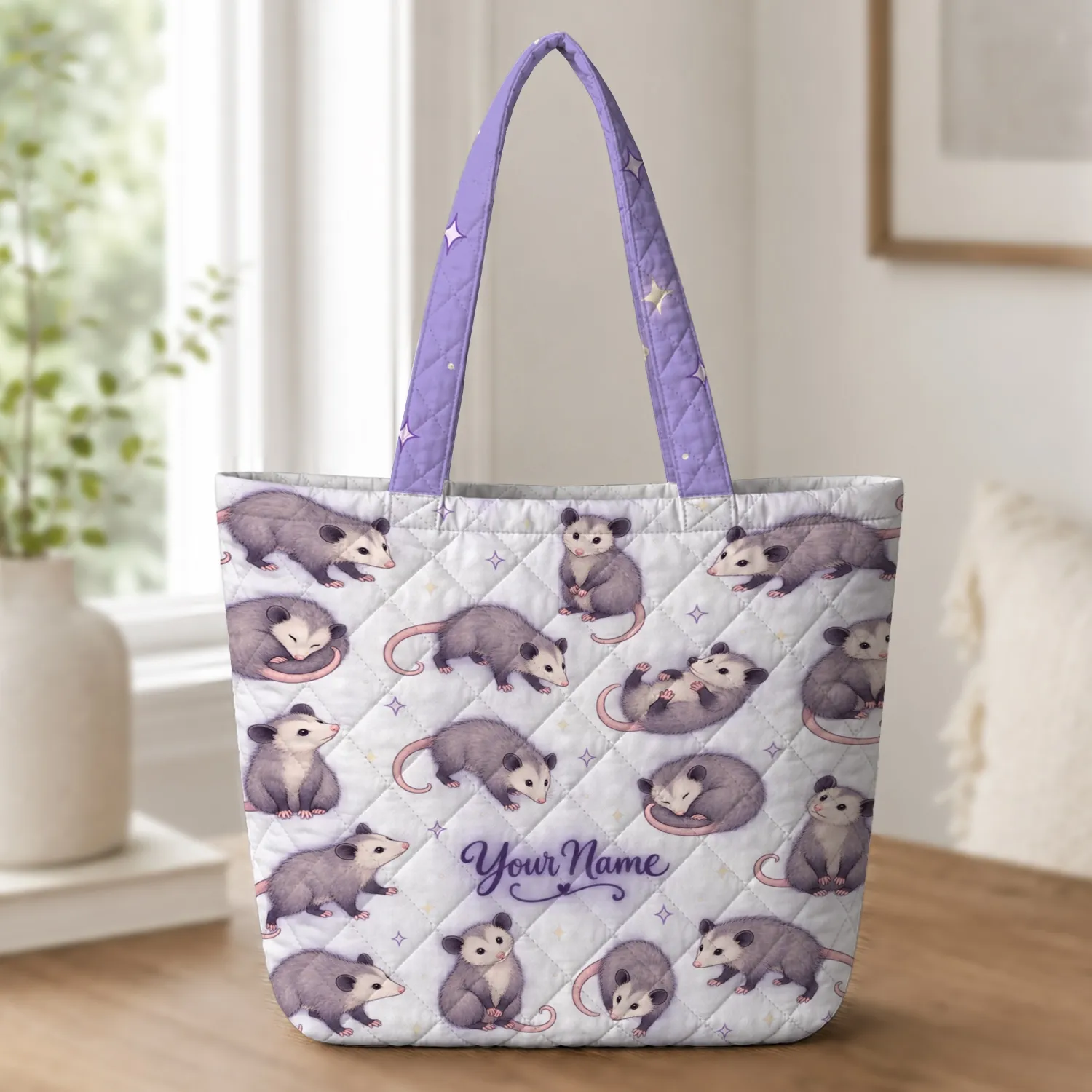Whimsical Lavender Opossums For Everyday Grocery Runs And Nature-Loving Shoppers Gift Quilted Tote Bag - 1
