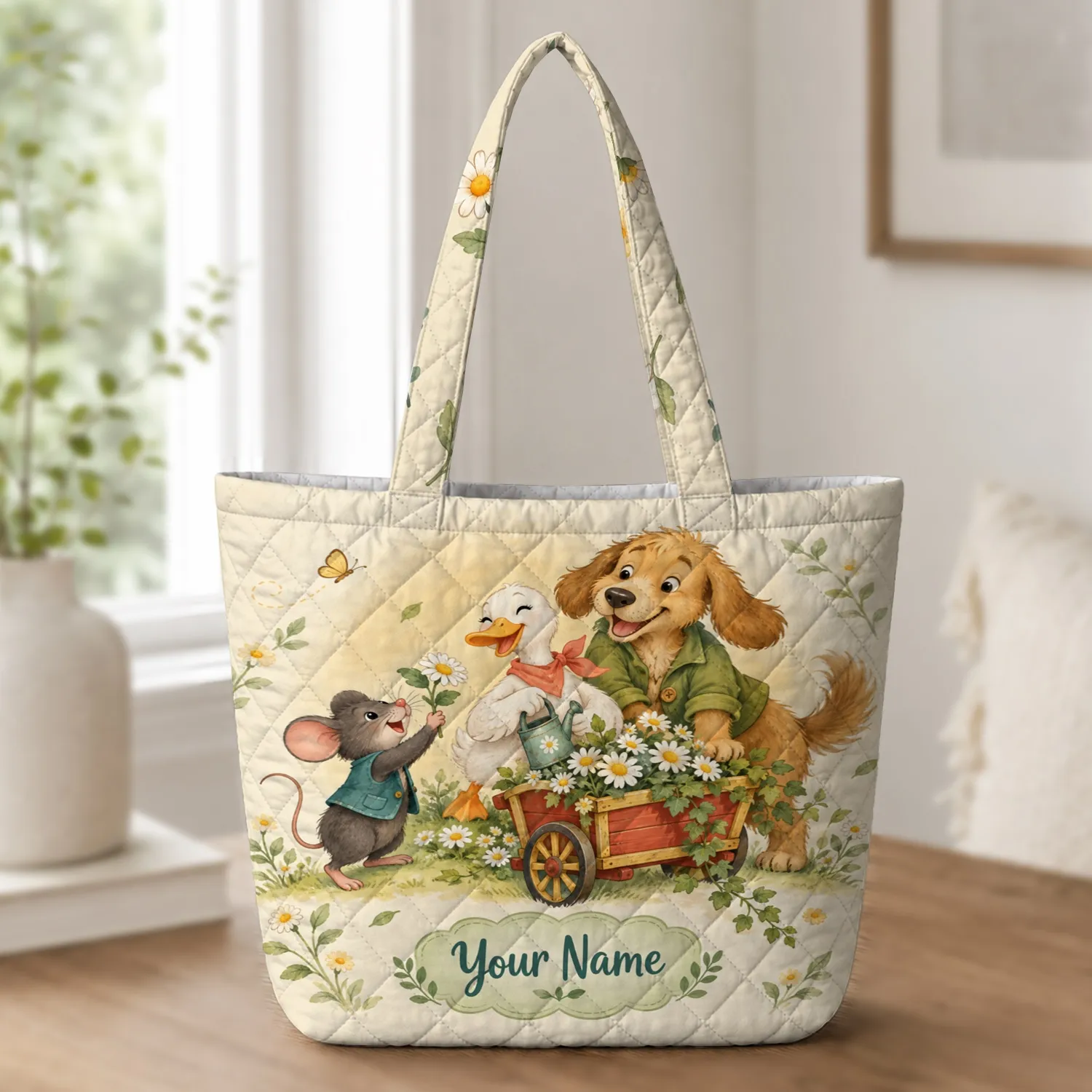 Whimsical Garden Animal Friends for Spring Festivals and Cheerful Gardening Days Quilted Tote Bag - 1