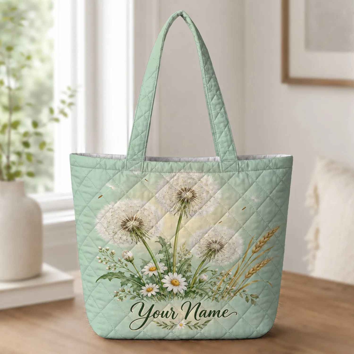 Dandelion Seed Heads and Wildflowers for Springtime Nature-Loving Women and Garden Lovers Quilted Tote Bag - 1