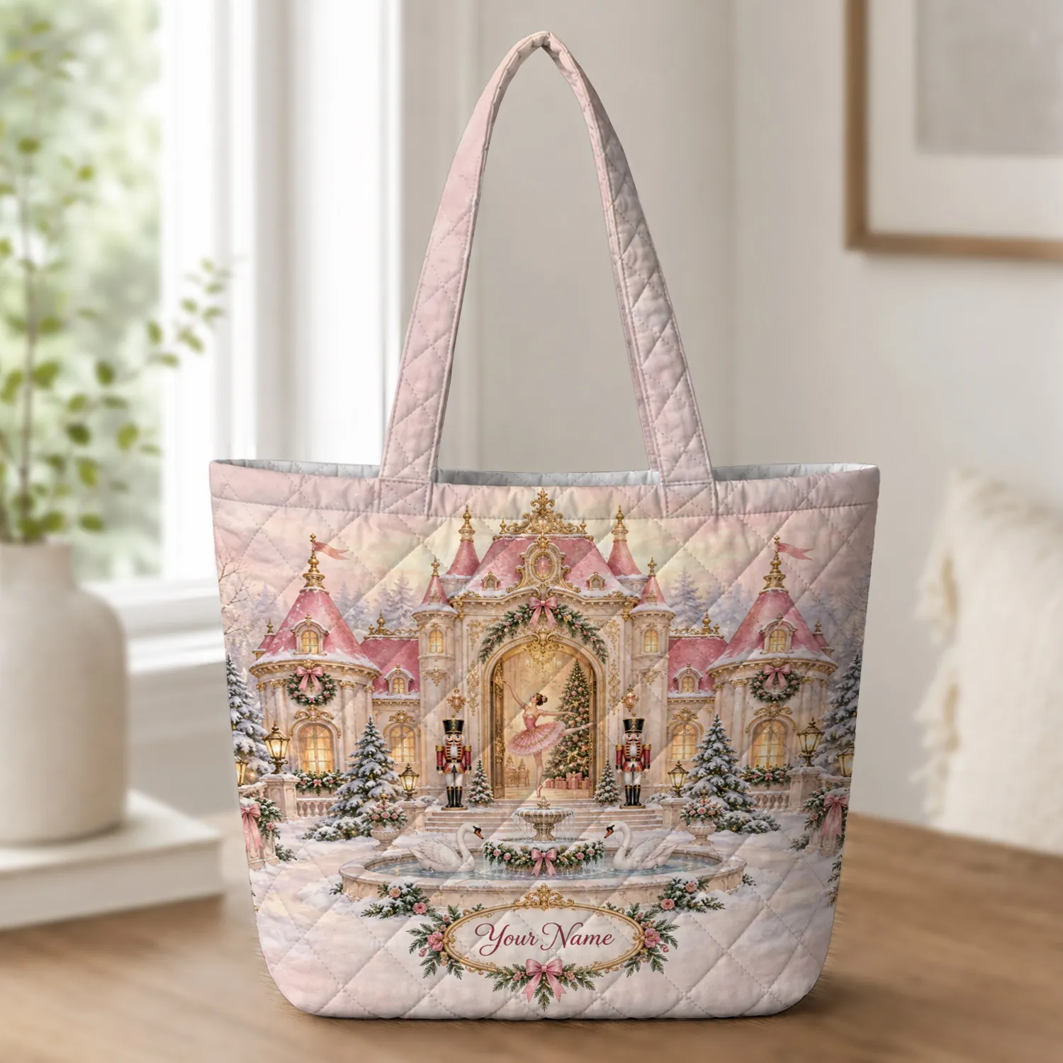 Ballet Christmas Village With Nutcrackers for a Whimsical Holiday Keepsake Quilted Tote Bag - 1