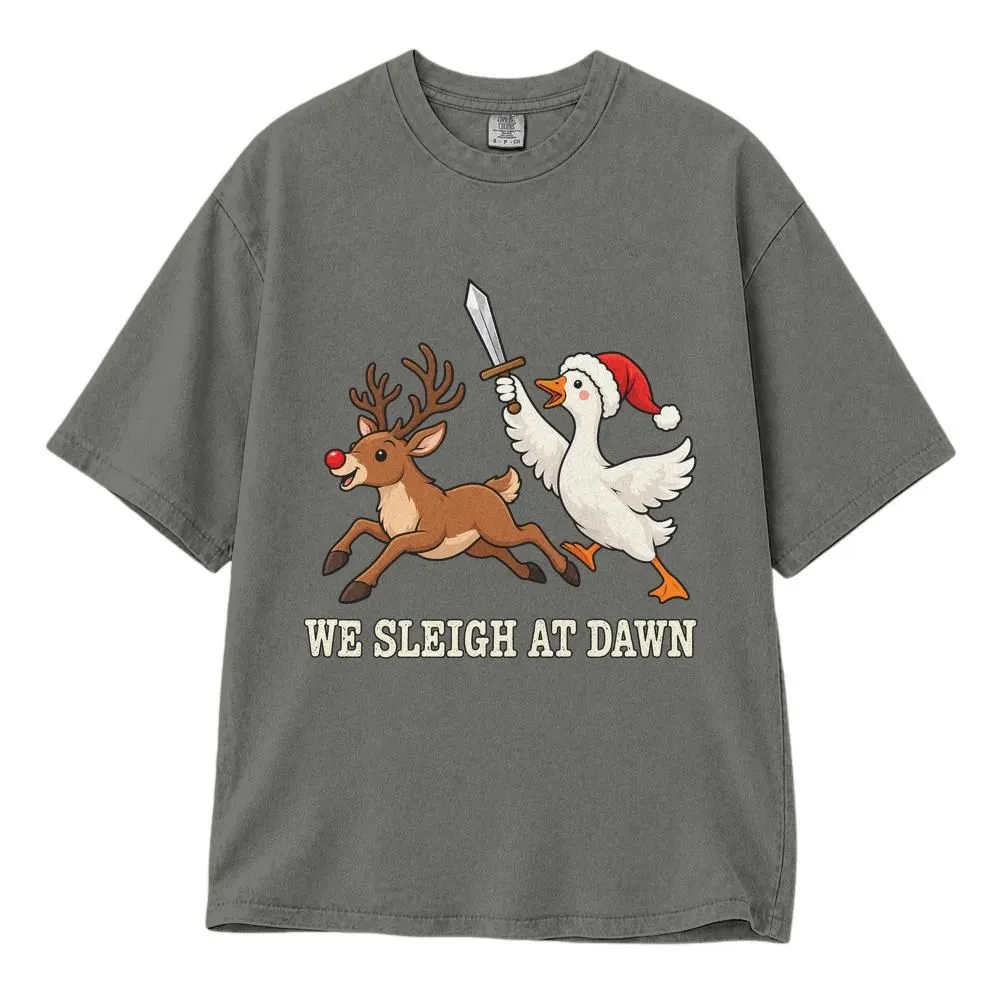 We Sleigh at Dawn Funny Christmas Shirt, Goose and Reindeer Holiday Humor, Tee, Hoodie, Sweatshirt - 1