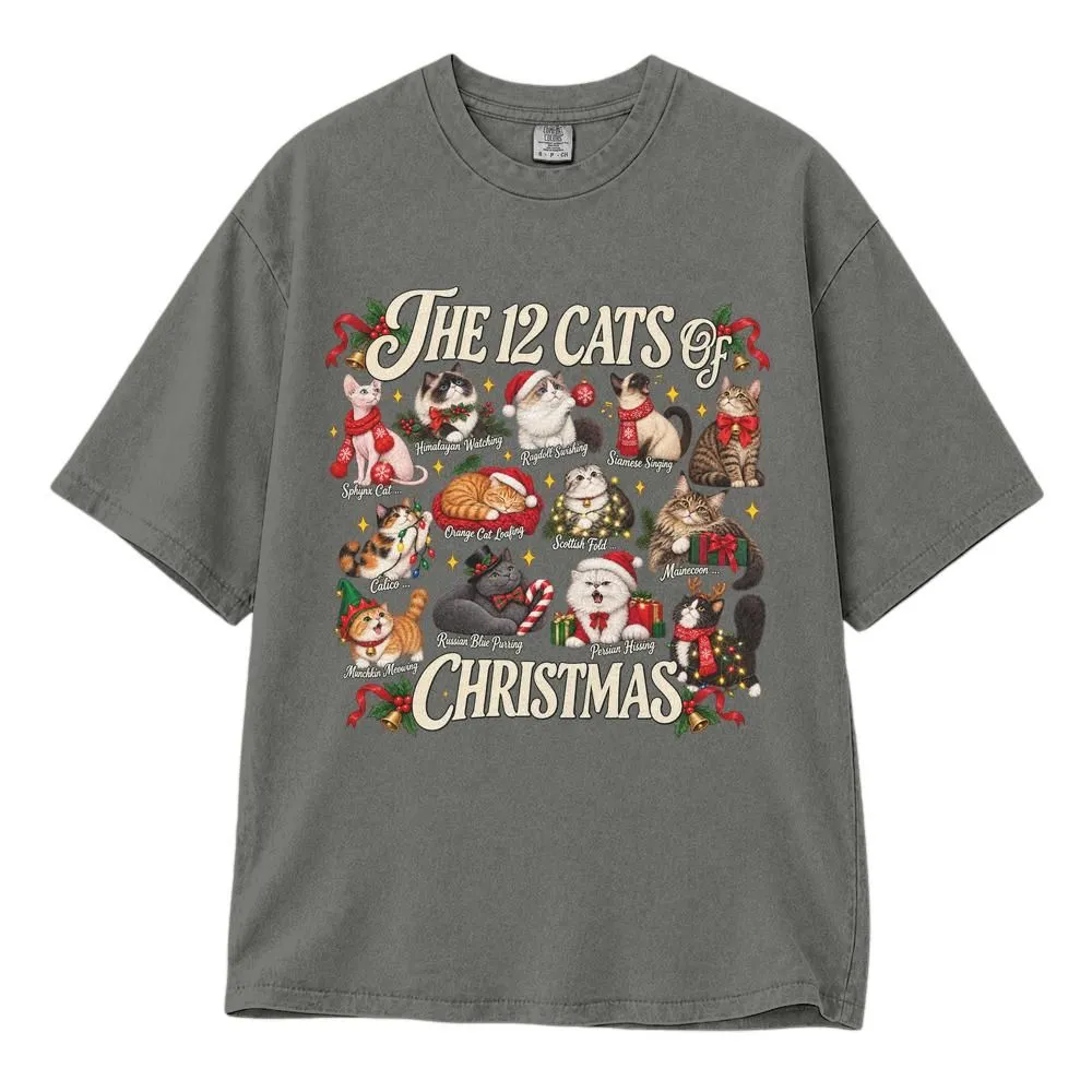 12 Cats of Christmas Shirt, Funny Vintage Cat Christmas Design for Cat Lovers, Tee, Hoodie, Sweatshirt - 1