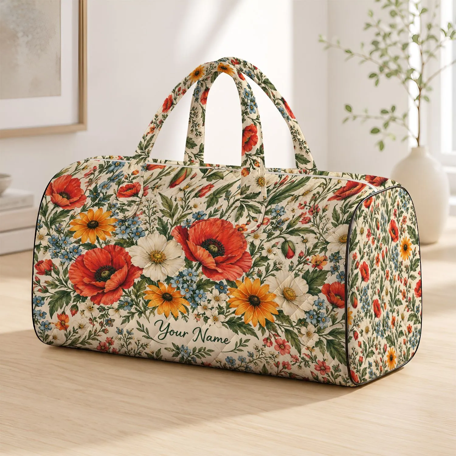 Watercolor Wildflower Blooms for Coastal Getaways and Sunny Weekend Travel Adventures Quilted Weekend Bag - 1
